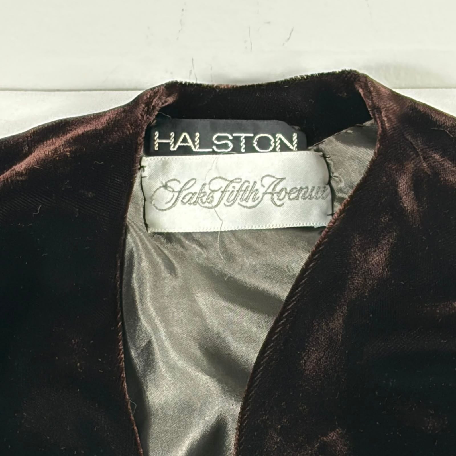 Vintage Halston Saks Fifth Avenue Velvet Long Sleeve V-Neck Dress