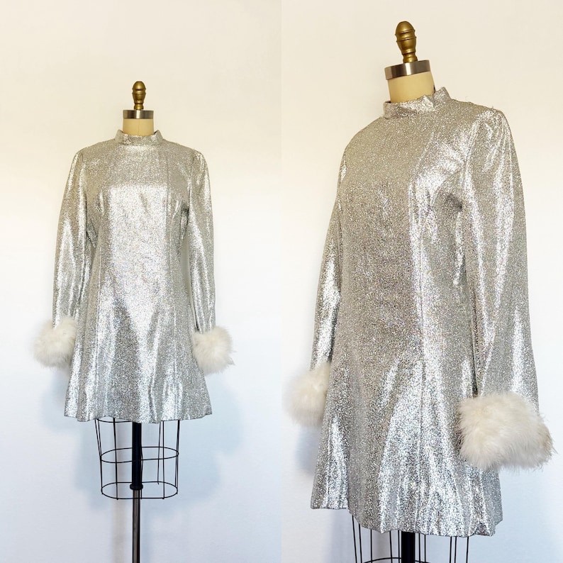 1960s Cocktail Dress / 1960s Party Dress / Silver Lamè Dress / Size Medium