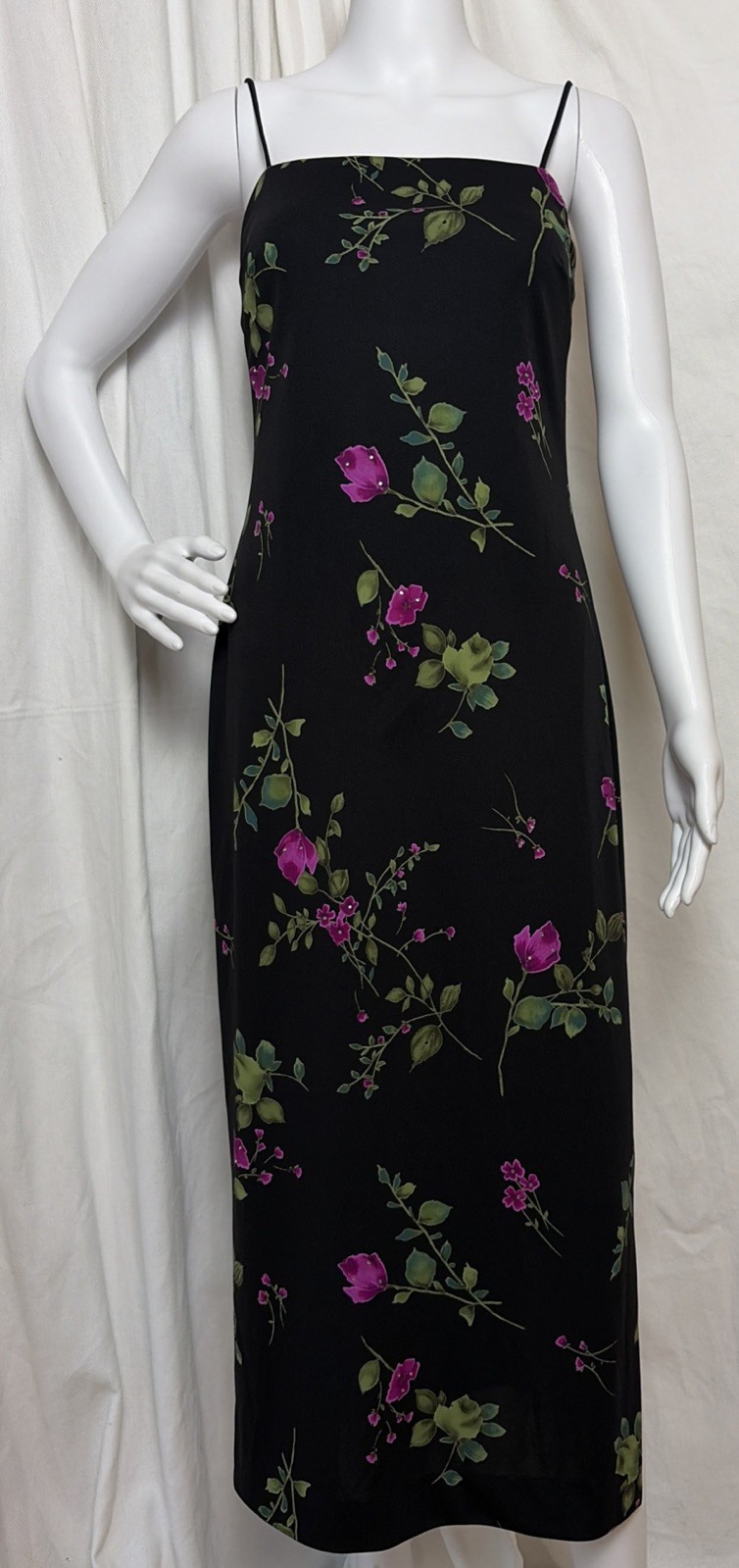 Vtg 90s Adrianna Rachel Kaye Vamp Goth Punk Dark Floral Jewel Slip Dress SZ 4P