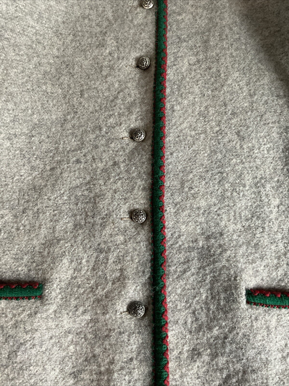 Vintage 1960s Austria Boiled Wool Cardigan Size XS/S Gray Red Green