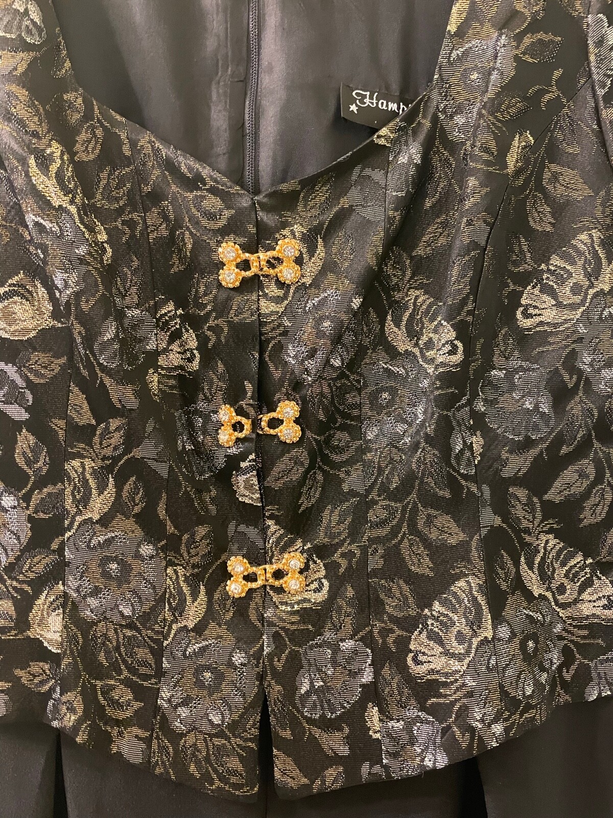 Vintage Hampton Nites Black & Metallic 1980-90s Jumpsuit w/rhinestone Buttons