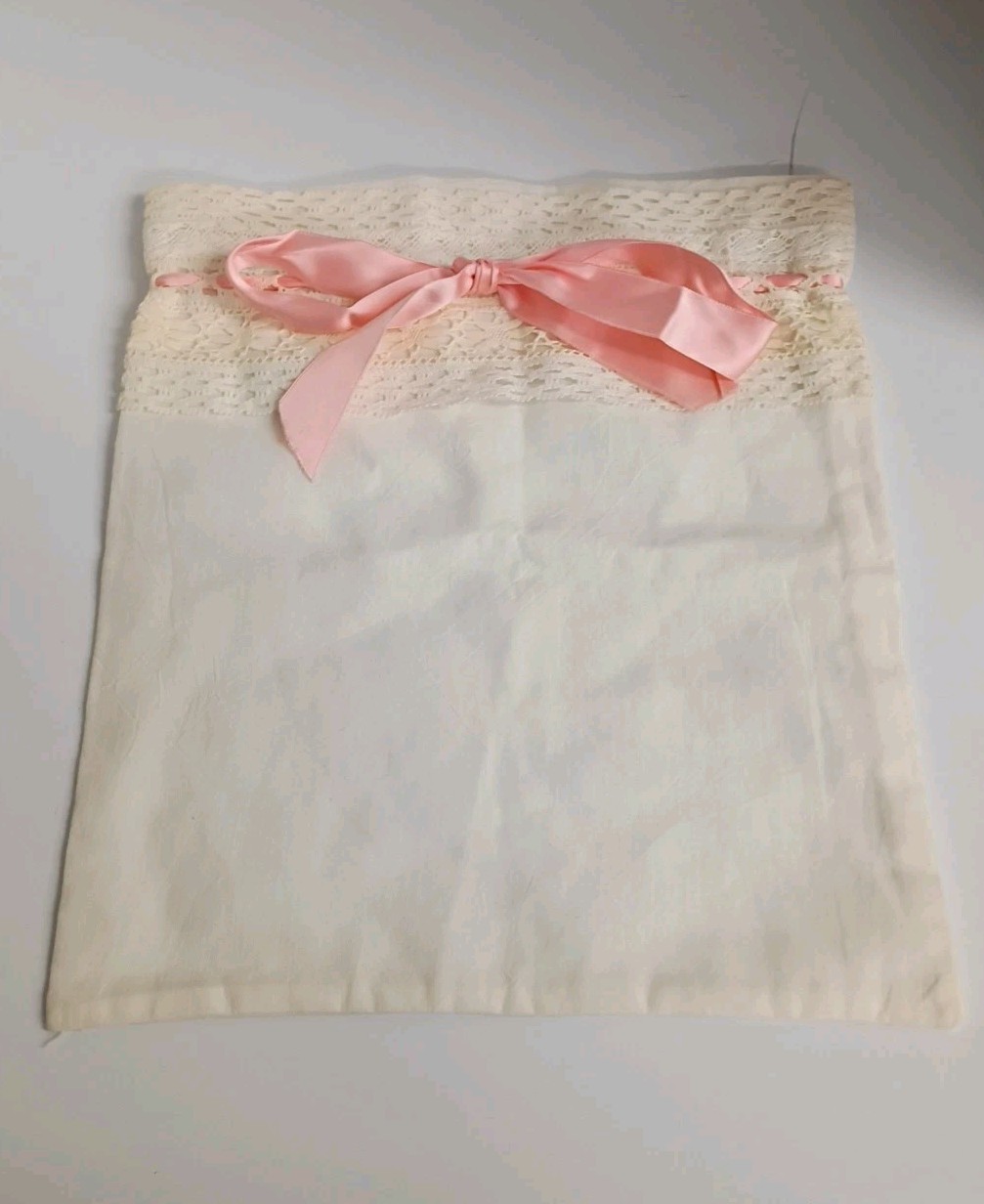 Vintage Linen Lace Pink Ribbon Lingerie Handkerchief Delicates Bag 13″ X 11.25″
