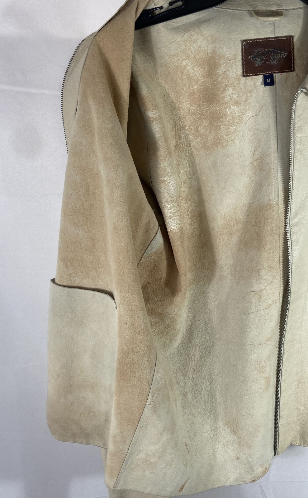 Earl Jean Women’s Tan Pebbled Leather Full Zip Moto Jacket Sz M Vintage Y2K
