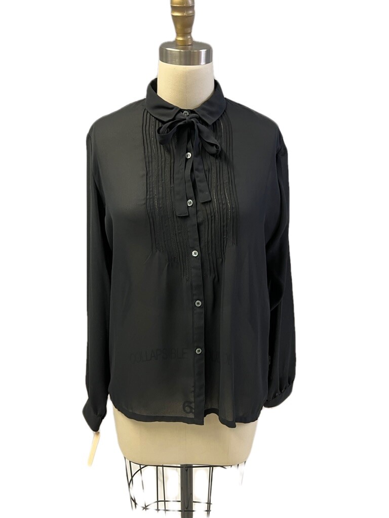 Chic Vintage 80s Lanvin Paris Sheer Black Blouse – Elegant Bowtie – Never Worn!