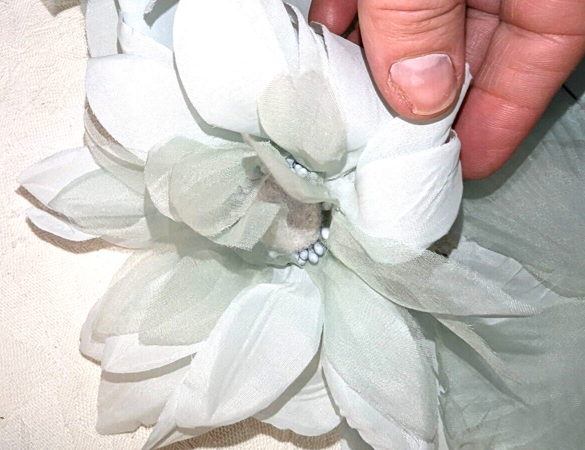 Gorgeous Vintage 40s 50s NOS Light Blue Chenille & Silk Flowers Headband Hatband