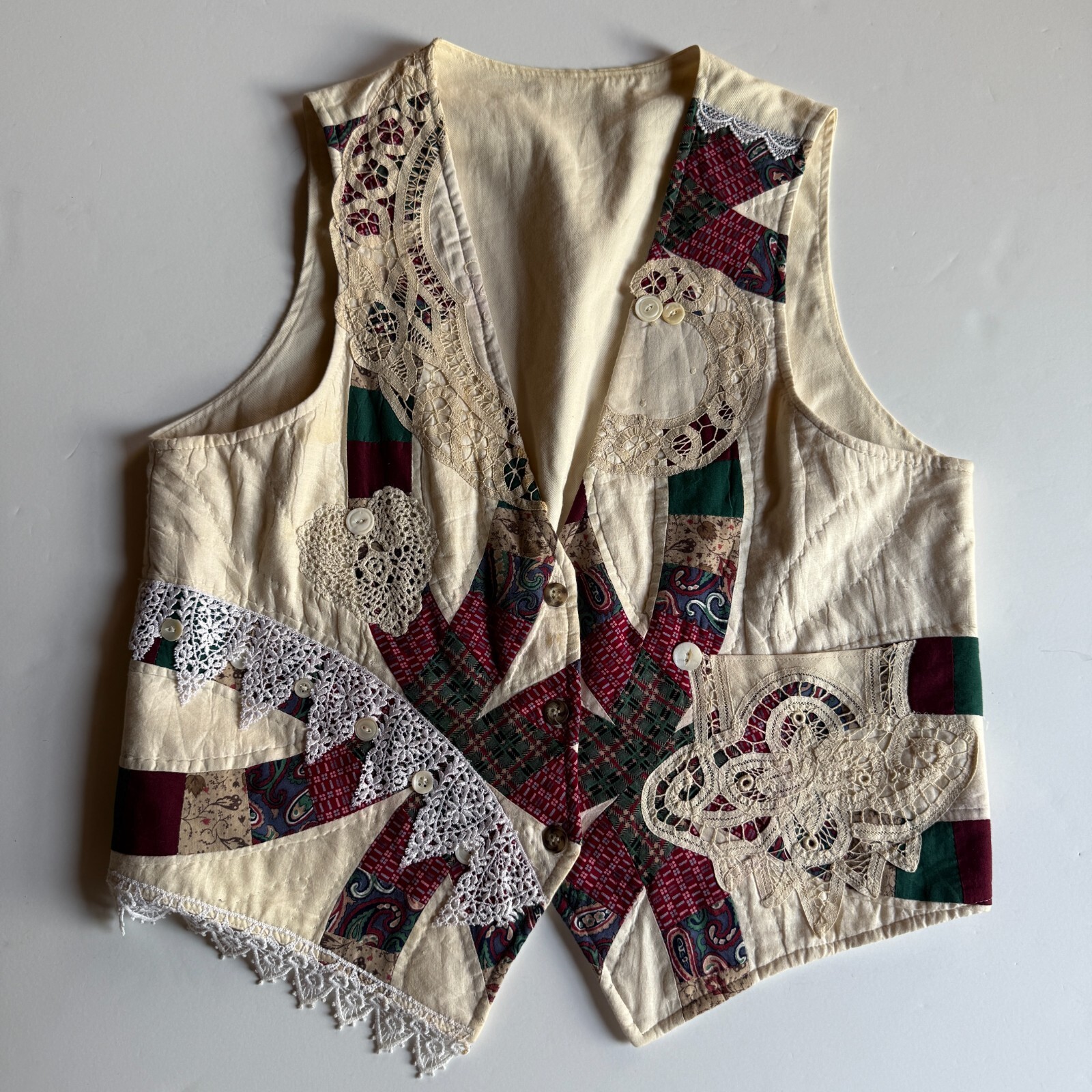 Vintage Patchwork Lace Appliqué Vest | Handmade Cottagecore | One of a Kind