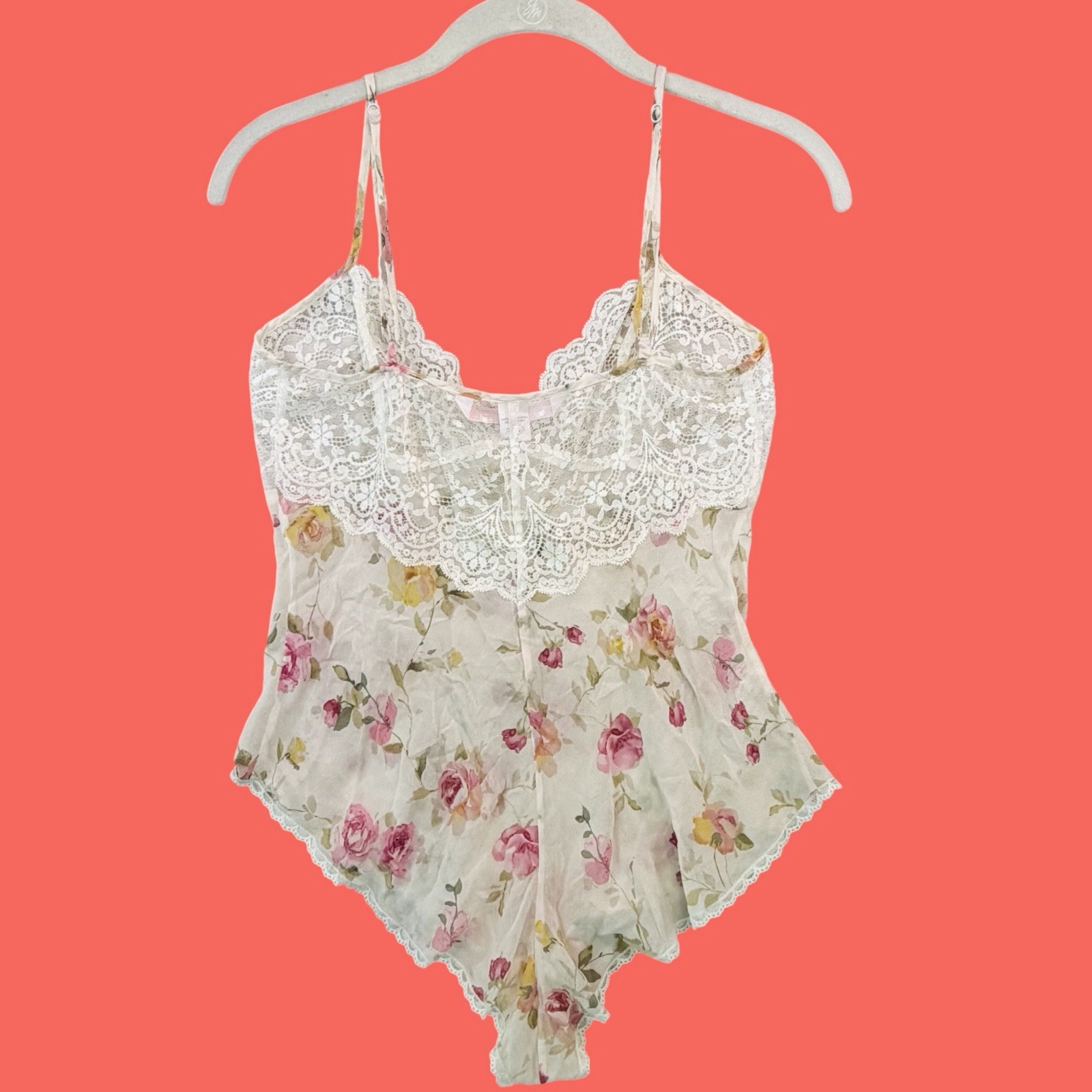 VICTORIA’S SECRET … 100% Silk Chiffon Lace Teddy Bodysuit … Size S