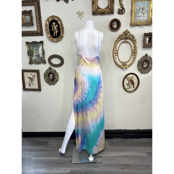 Retrofete Tie-Dye Cowl Neck Marelene Silk Slip Maxi Dress Size L