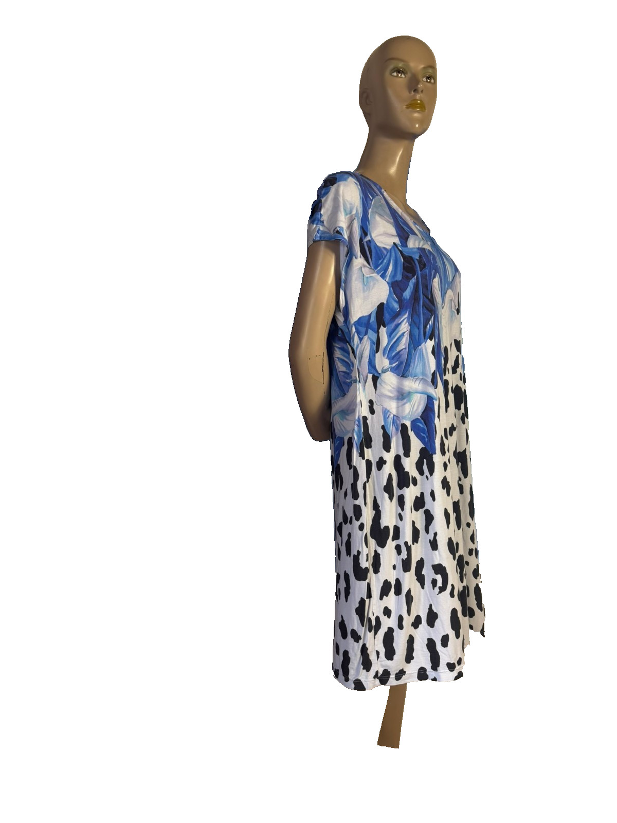 Louis Féraud dress jersey blue white size 40/42 designer print viscose Paris