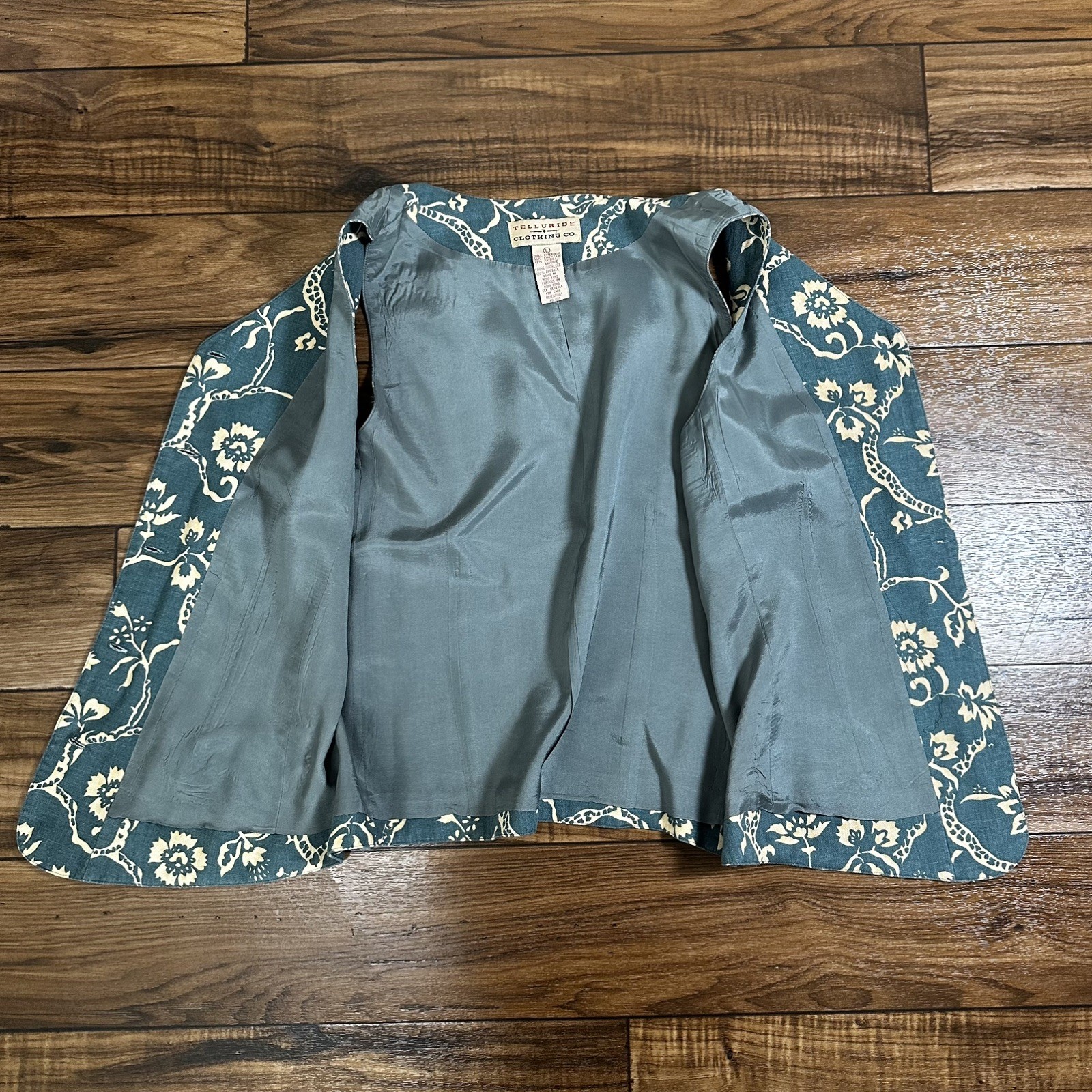 Vintage Telluride Clothing Co. Vest Floral Green White Linen Layer Western L