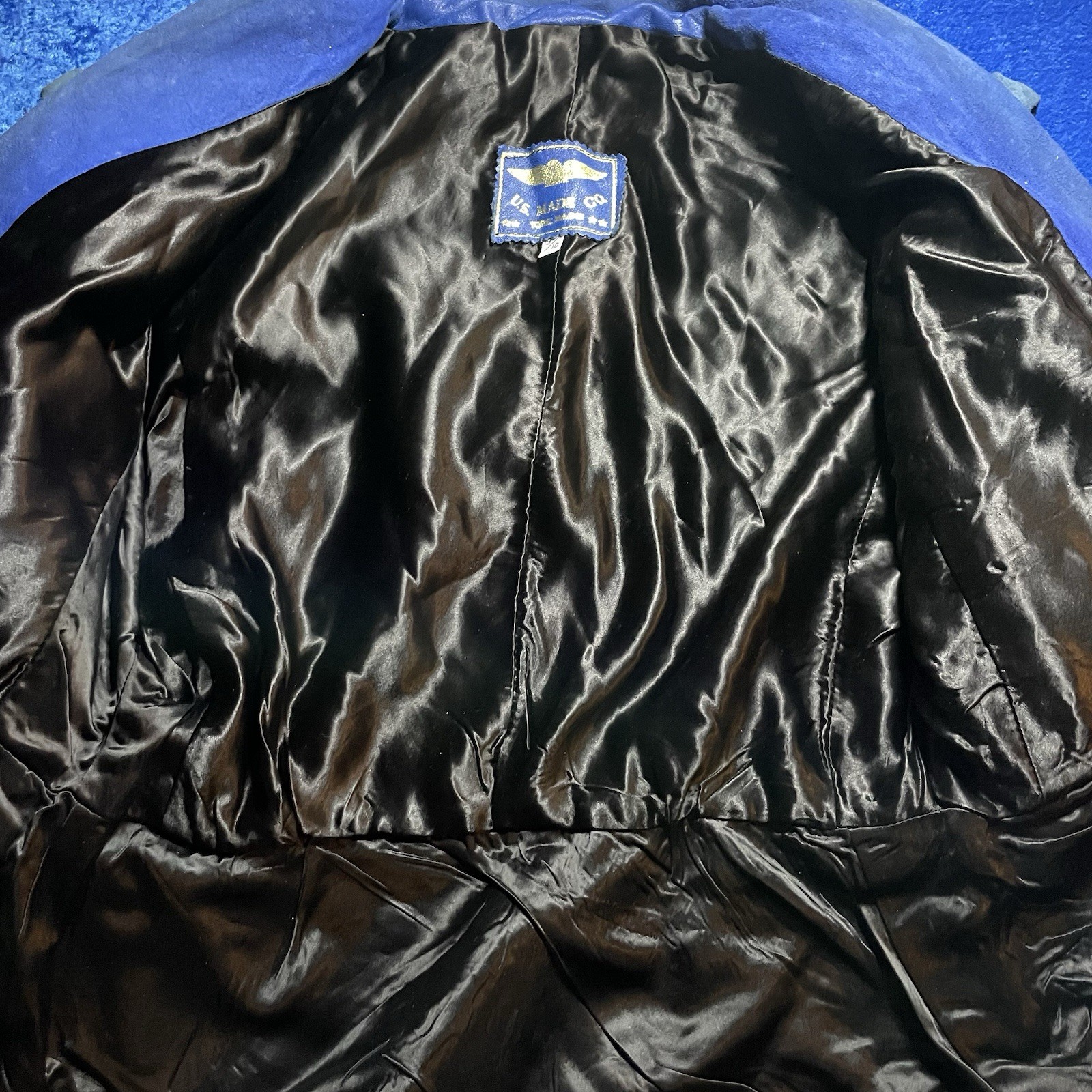 U.S. Maine Co Leather Jacket Vintage 1980s Blue Glam Rock Biker See Pics Flaws