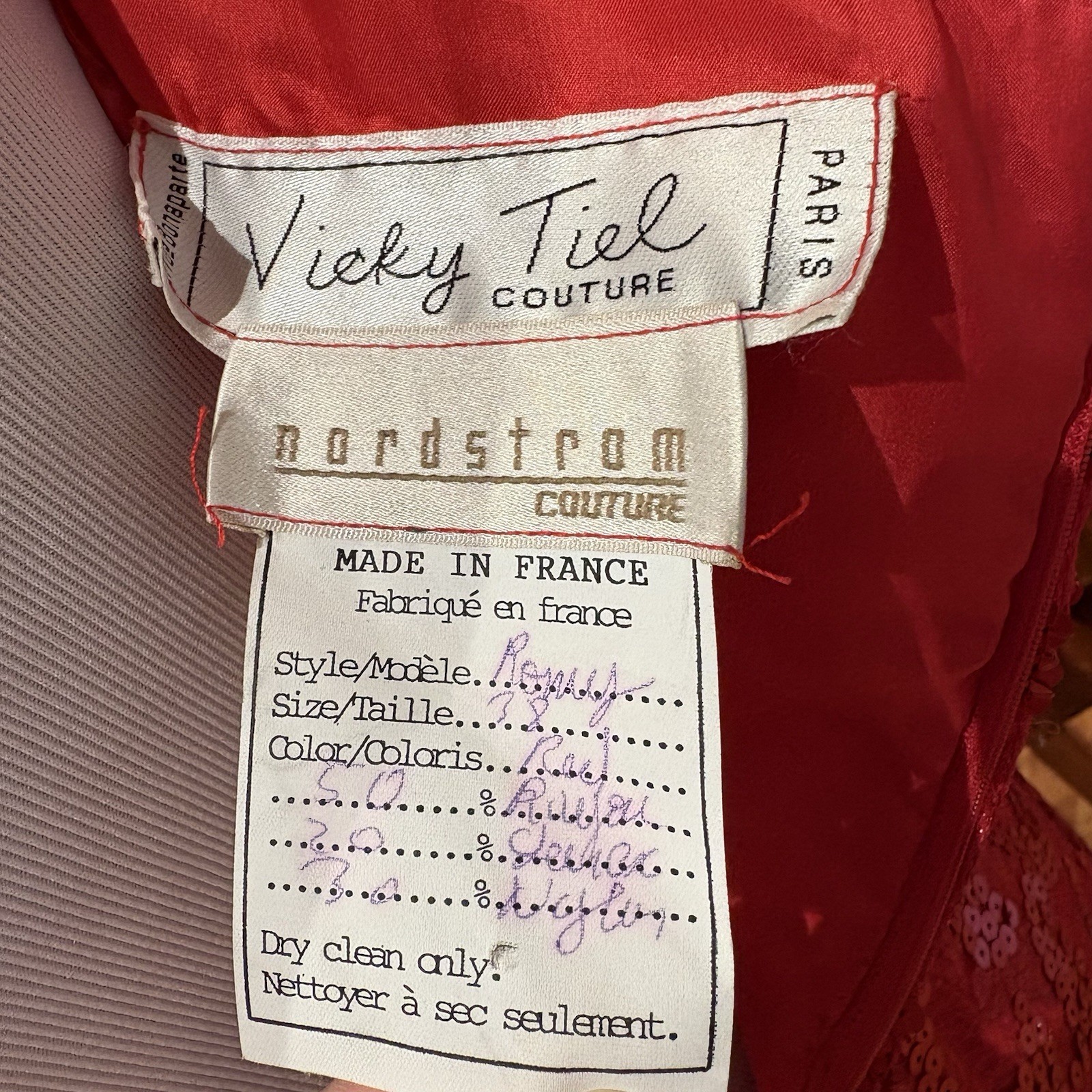 1980s Vicky Tiel Vintage Red Sequin Beaded Metallic Lace Nordstrom Dress 6