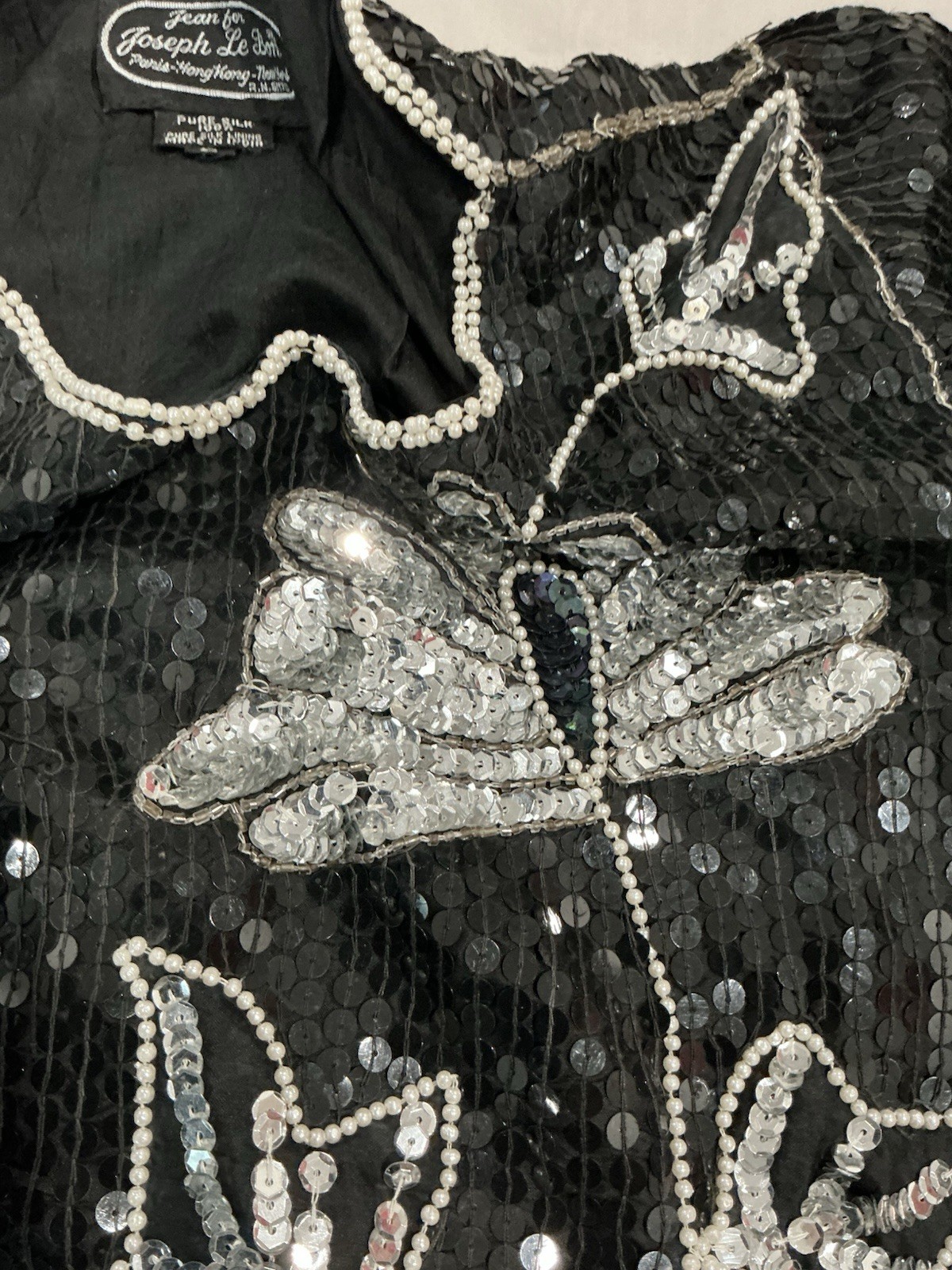 Vintage Joseph Le Bon Silk Beaded Sequin Blouse Top Large Evening Wear ￼
