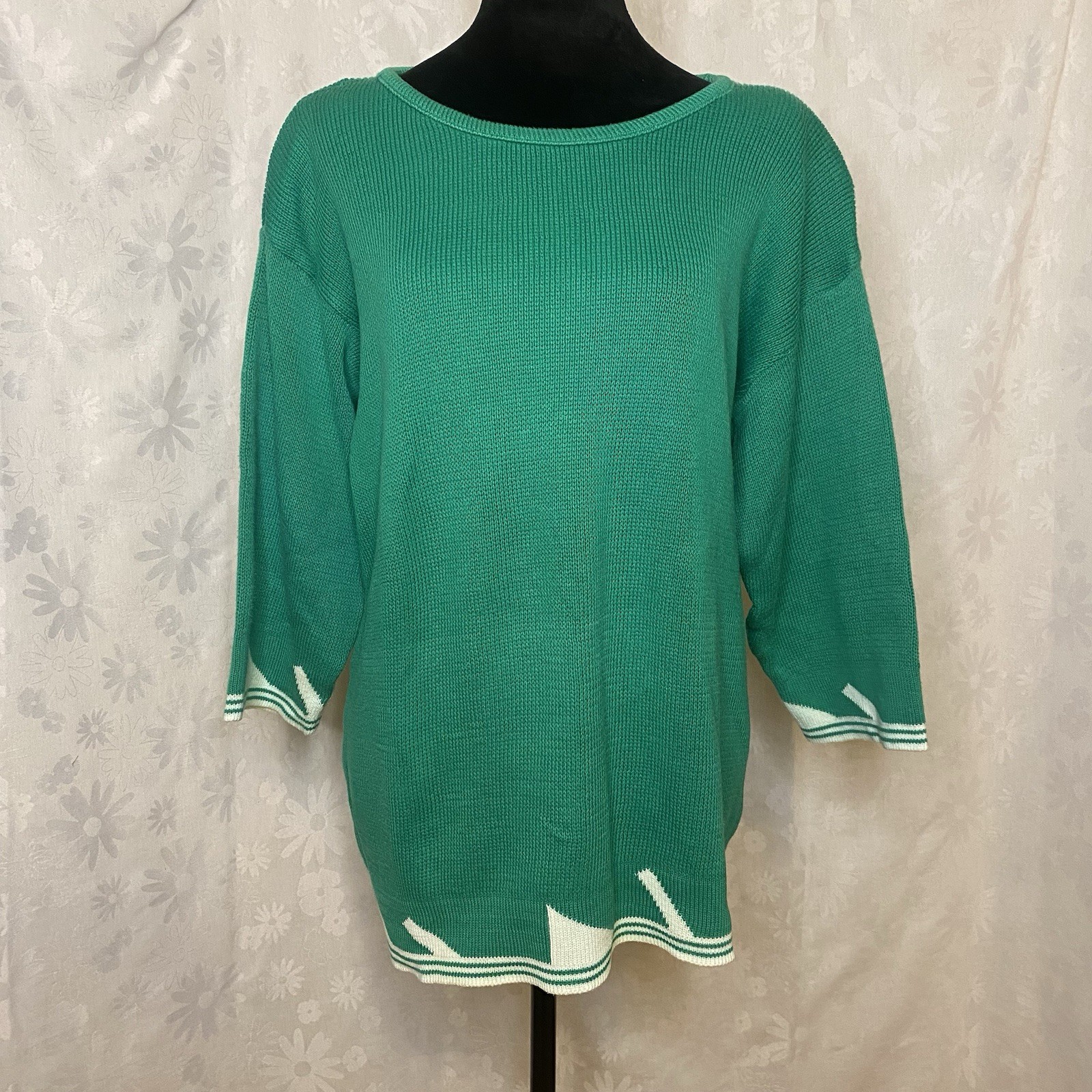 Vintage Aileen Cotton Knit Tunic Sweater Top Retro Midmod MCM Style Holiday Sz M