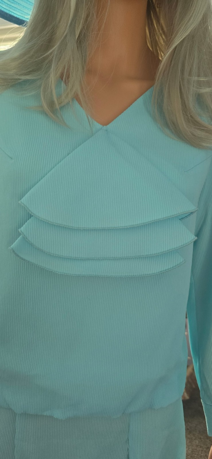 VTG 70s 80s Aqua Blue Long Sleeve Dress Set Size 9 Ruffle Flared Skirt Tiered