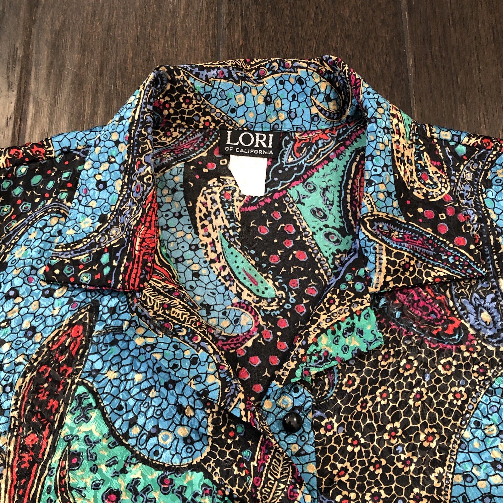 Vtg Lori Of California Blouse Womens Multicolored Paisley Sz 12 Smocked Waist