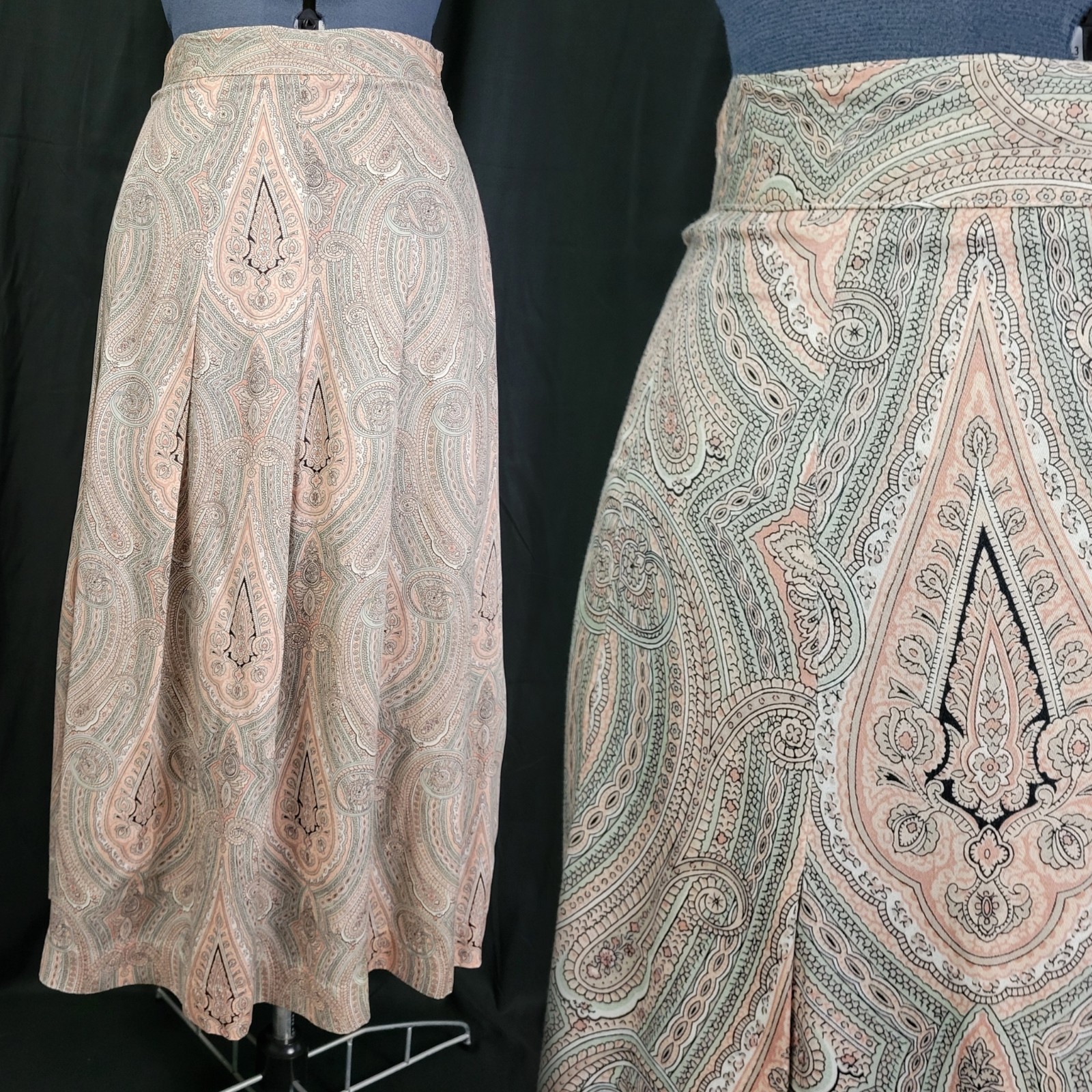 Vintage JG Hook Lt Pink/Grey/White Paisley Print Skirt Size 10