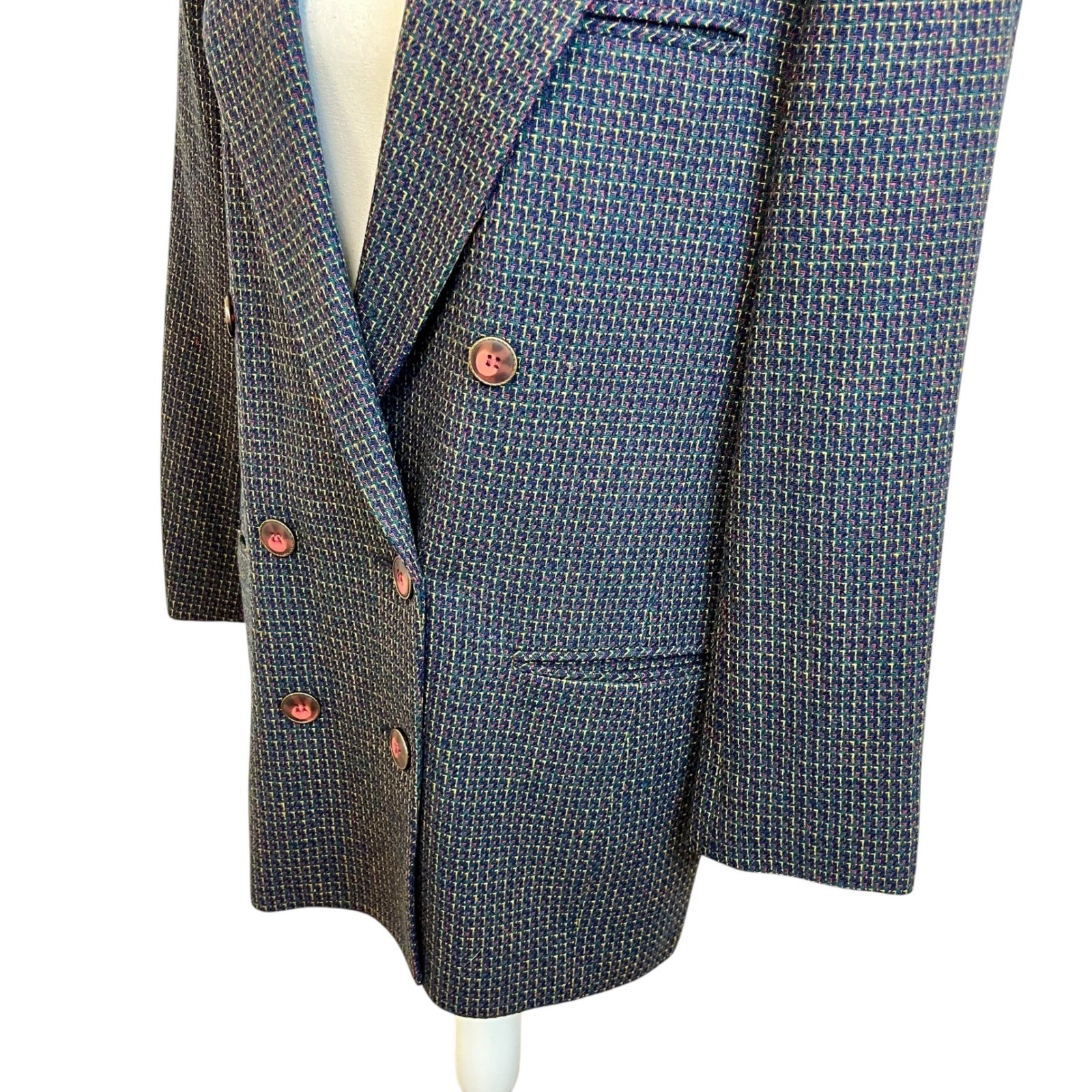 Vintage KENNETH GORDON Wool Blazer Double Breasted Plaid Sz 12 Academia Preppy