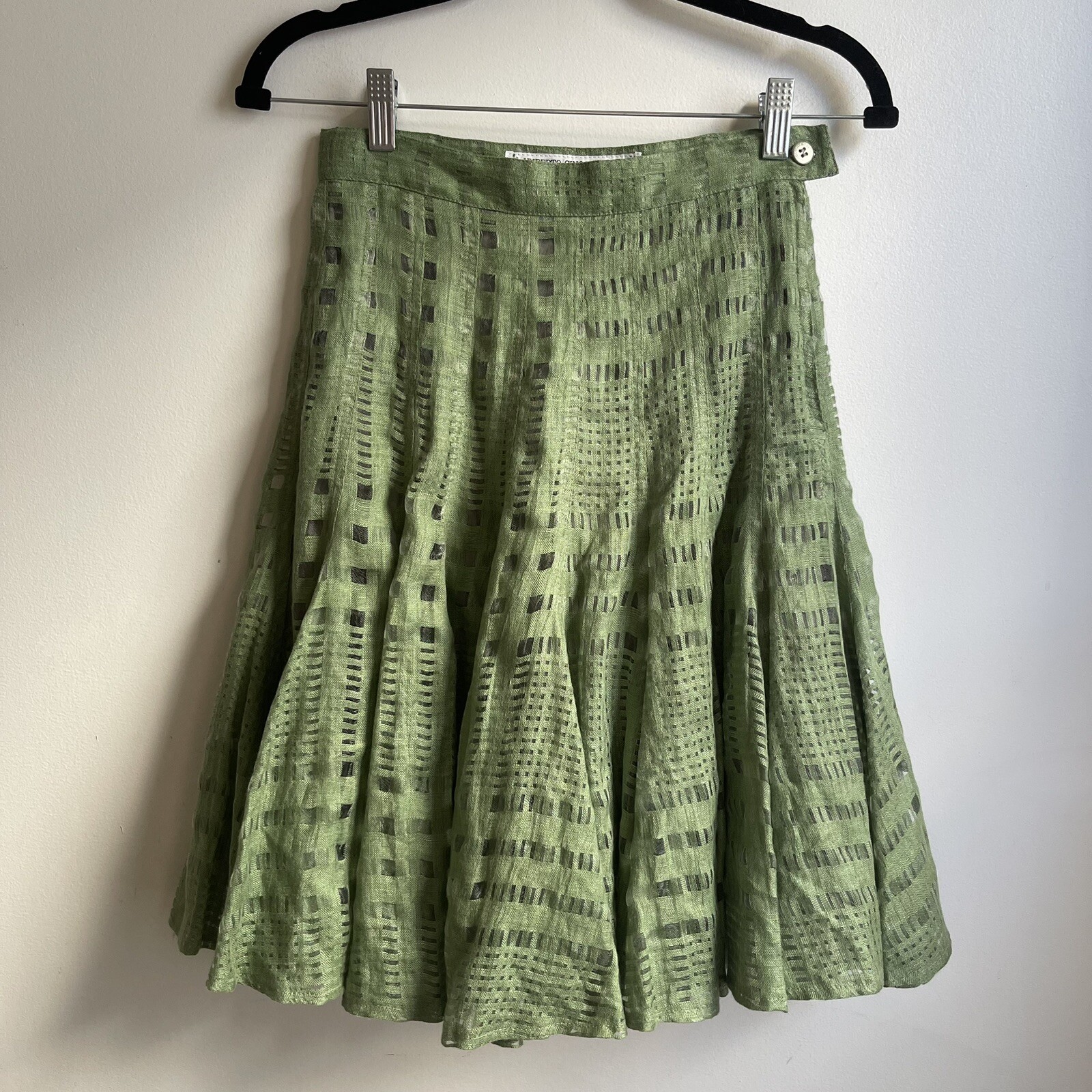 Vintage Umberto Ginocchietti Green Linen Mesh Circle Skirt EU 40 26″ US 4