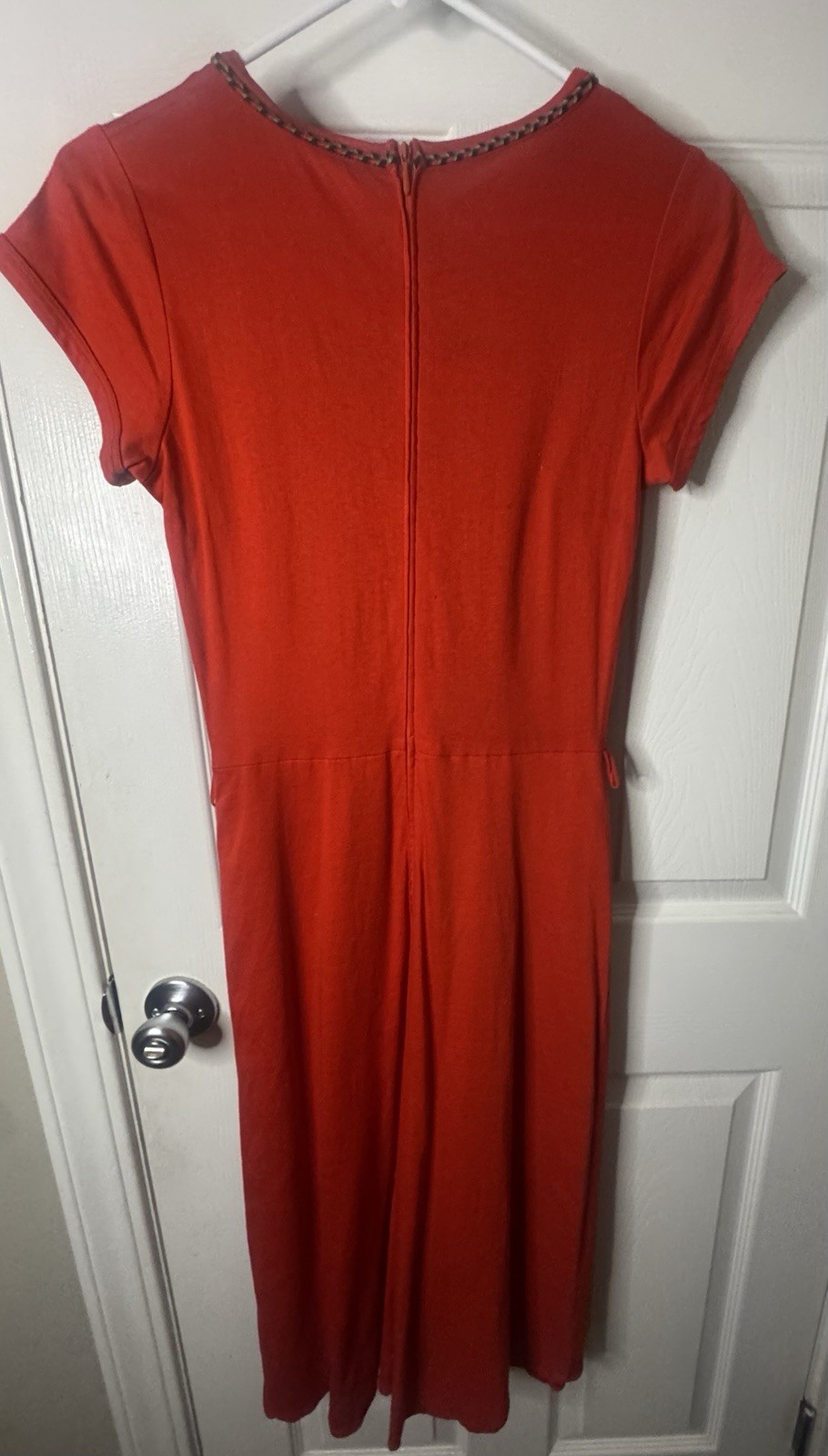 Vintage Baclay Red Dress Embroidered Feather Detail Midi Boho Folk Unique