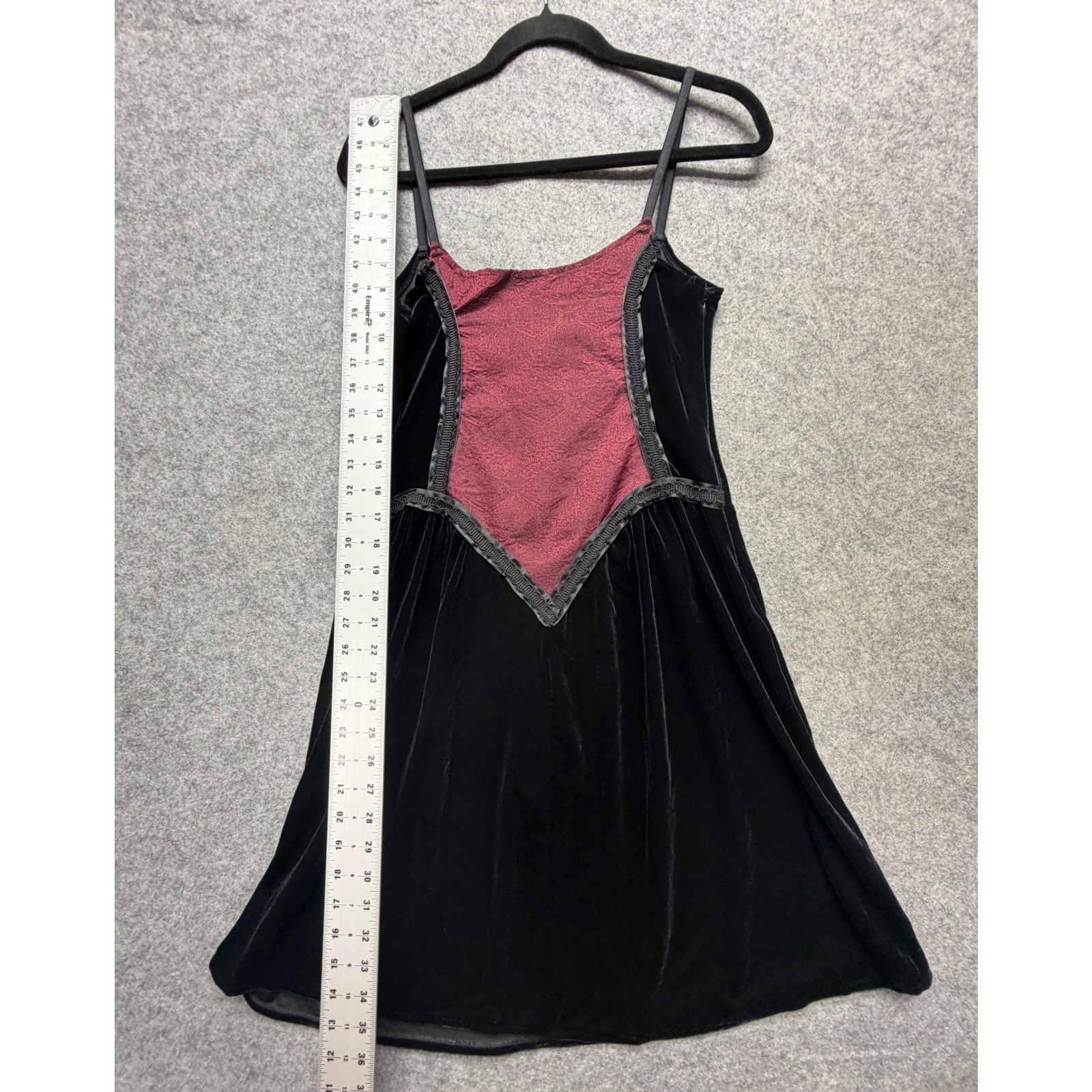 Vintage Cykxtees NYC Black Velvet Burgundy Medieval Goth Mini Dress Medium USA