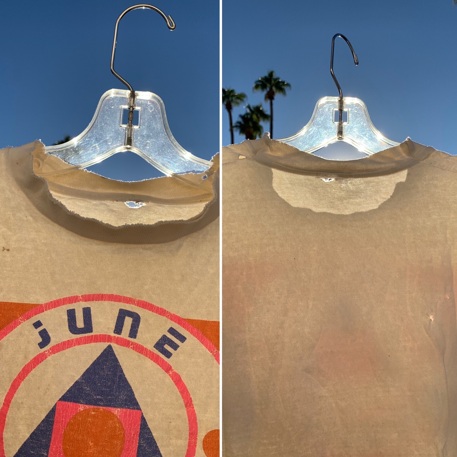 Vintage June Mountain T Shirt 80s Geomeric Neon Graphics Distressed Worn Holes