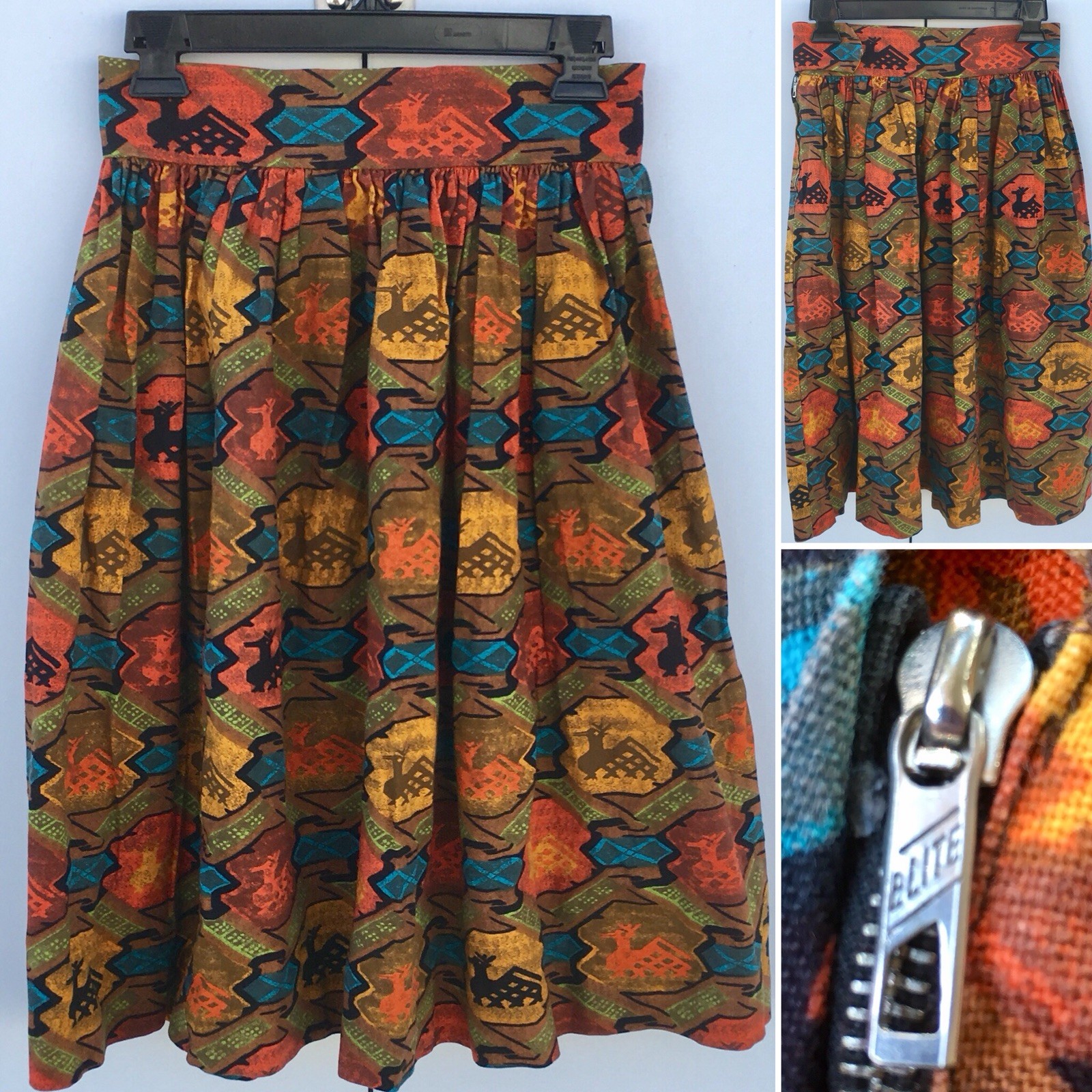 Vintage Skirt ELITE Metal Zipper 50s 1950s 26 1/2” Waist South American Print?