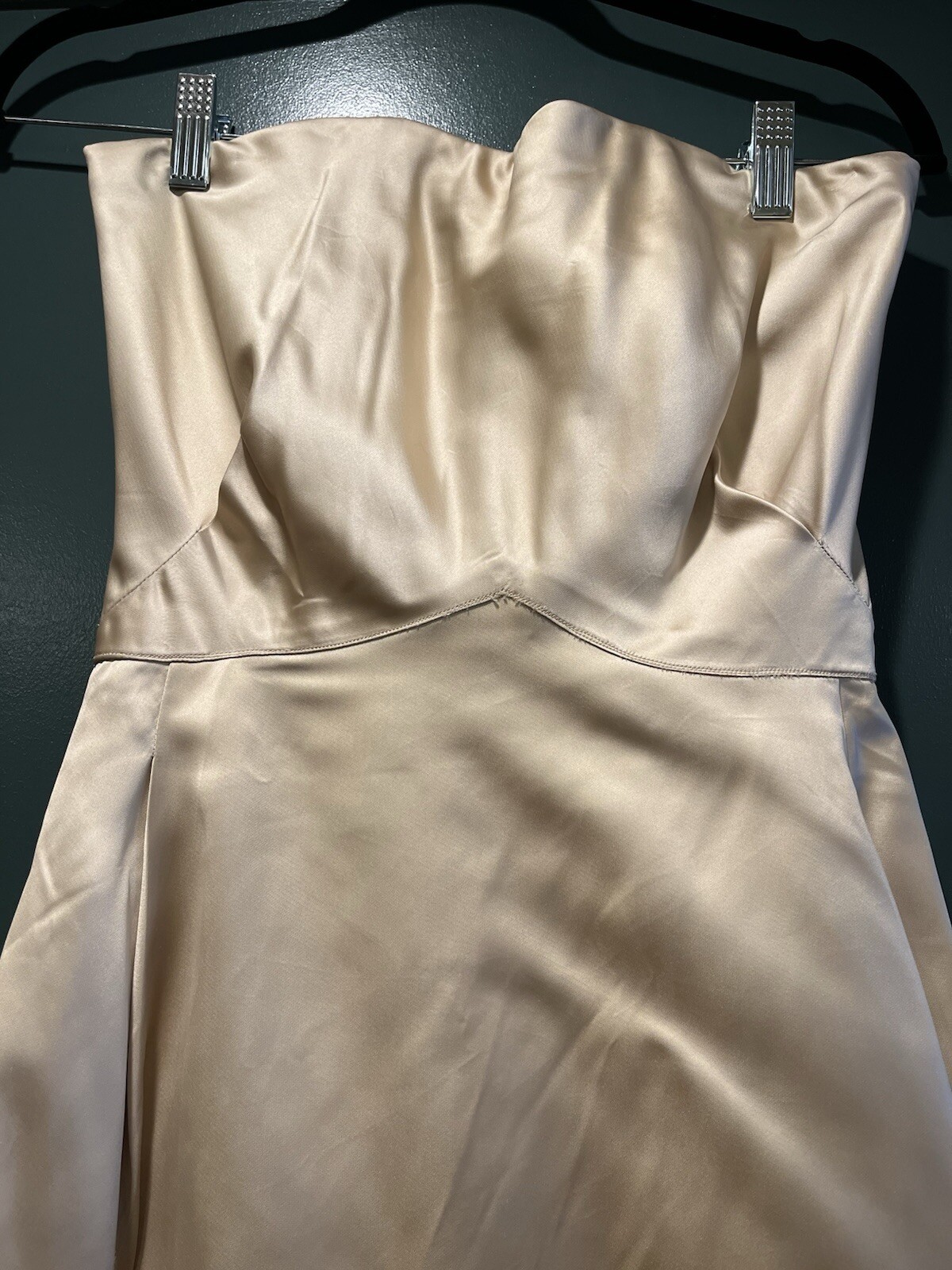 Vintage 1960s Champagne Satin Strapless Wedding Gown, XS