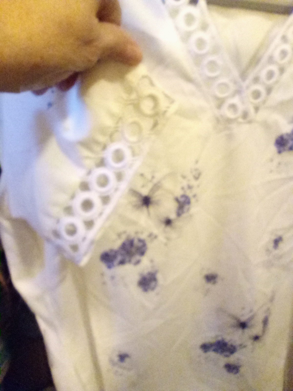 White Blouse Pullover With Purple Dragonflies Circled Embroidery Neck, Sleeve 2X