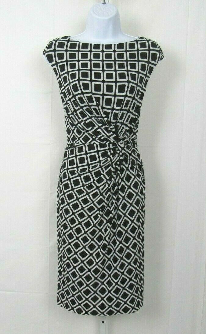 VTG 1990s 2000s RALPH LAUREN SIZE 6 MOD GEOMETRIC GATHERED STRETCH DRESS