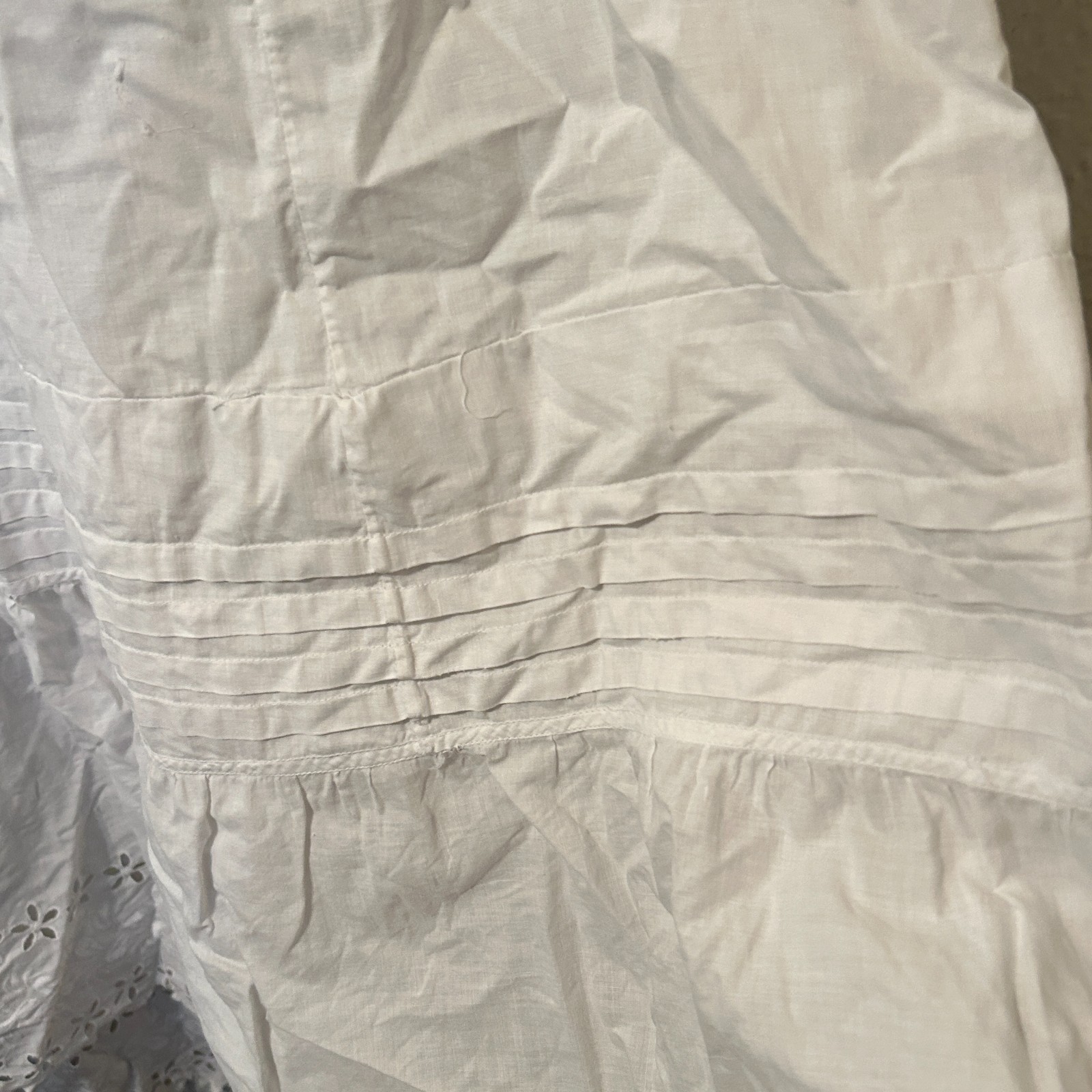 Antique Edwardian XXS White Cotton Eyelet Lace Lawn Skirt Petticoat 22″ Waist
