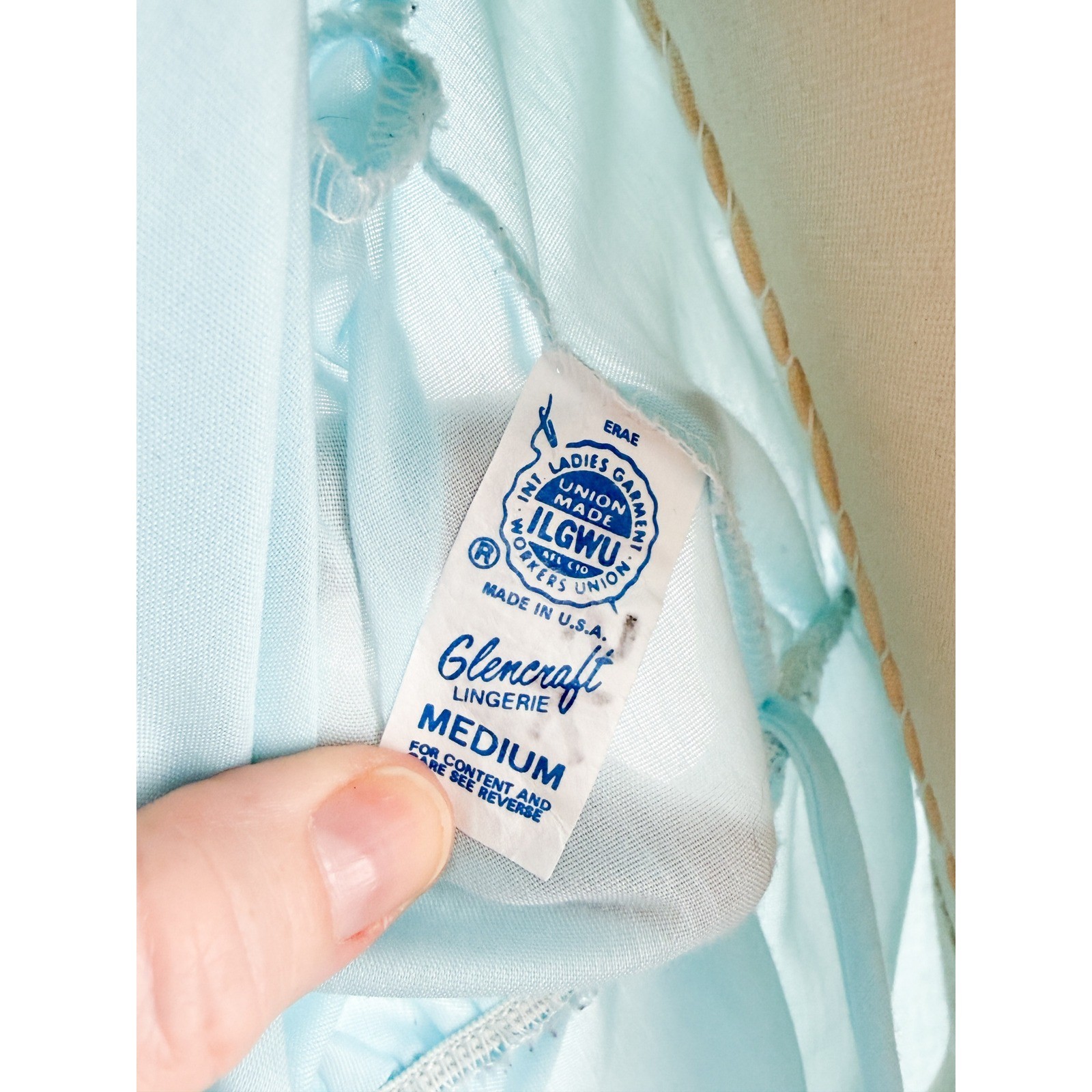 Glencraft Lingerie Vintage Wrap Robe Floral Embroidery Lace Medium Blue ILGWU