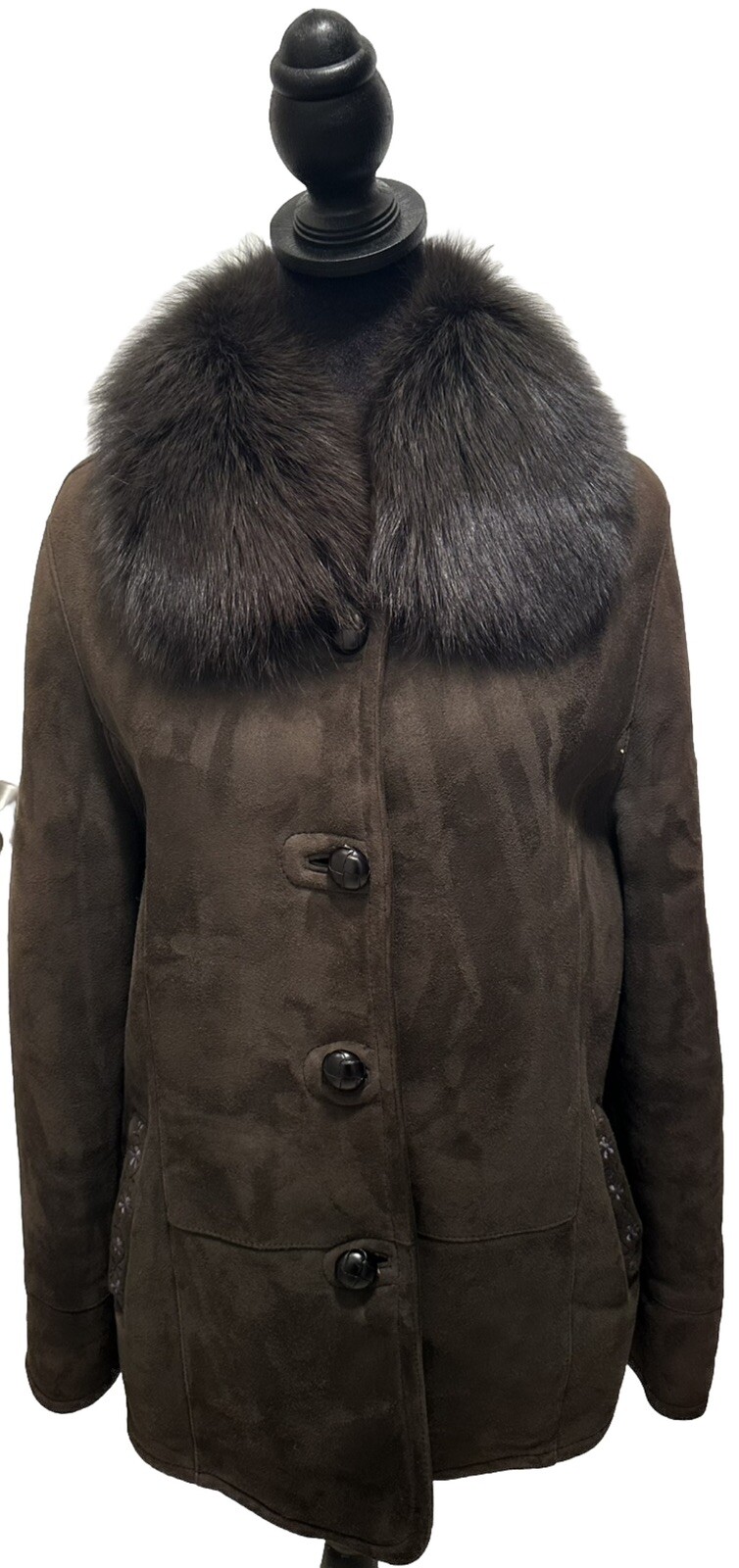 Vintage 1970s Microsuede Penny Lane Coat with Real Fur Collar Retro Boho Hippie