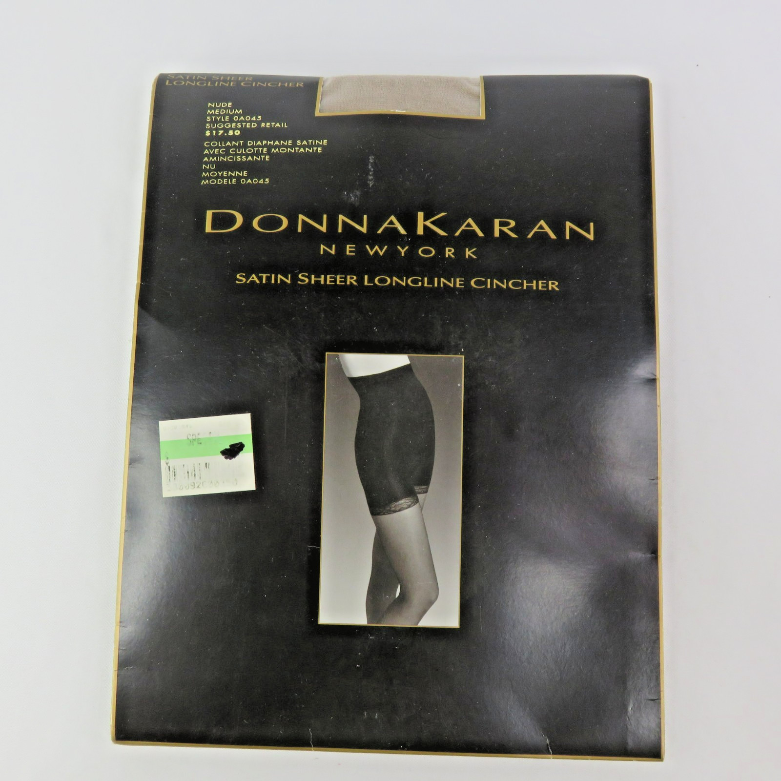 Vintage Donna Karan Satin Sheer Longline Cincher Pantyhose Size M Nude NOS