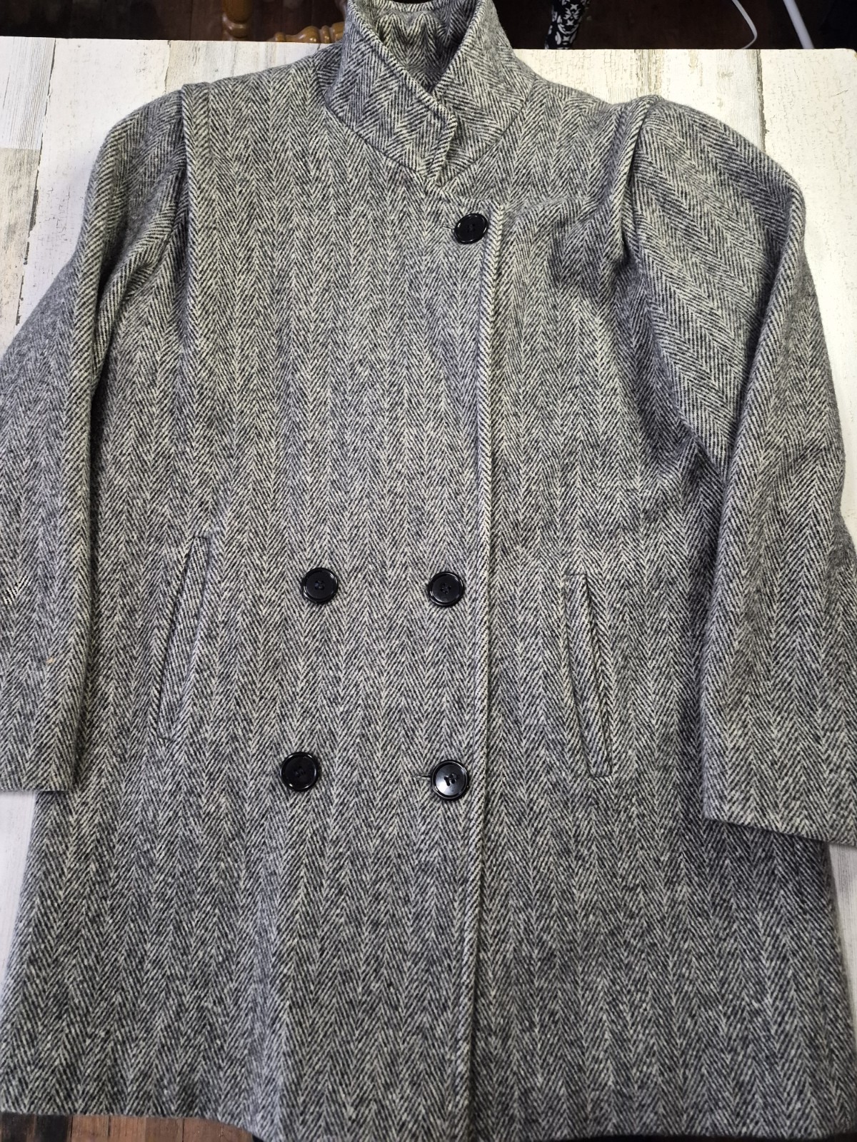 Vintage Herman Kay Womens Gray Herringbone Wool Double Breasted Size See Photos