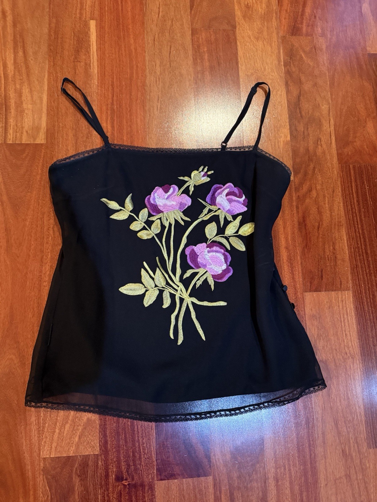EUC Vintage 90s Betsey Johnson New York Camisole Top Y2K Chiffon Silk size 4 XS