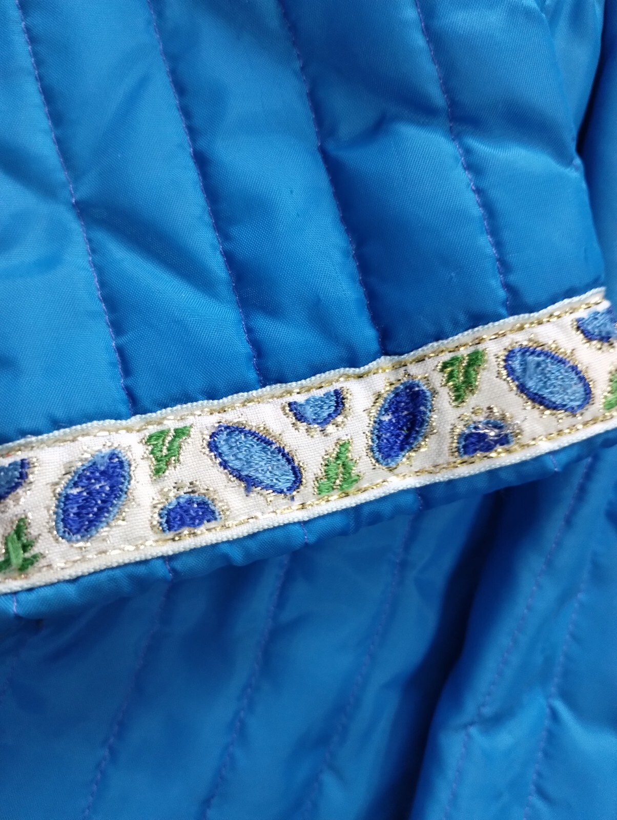 Loungewear Lingere Bathrobe Dressing Gown Quilted Satin? S Trim blue Pockets