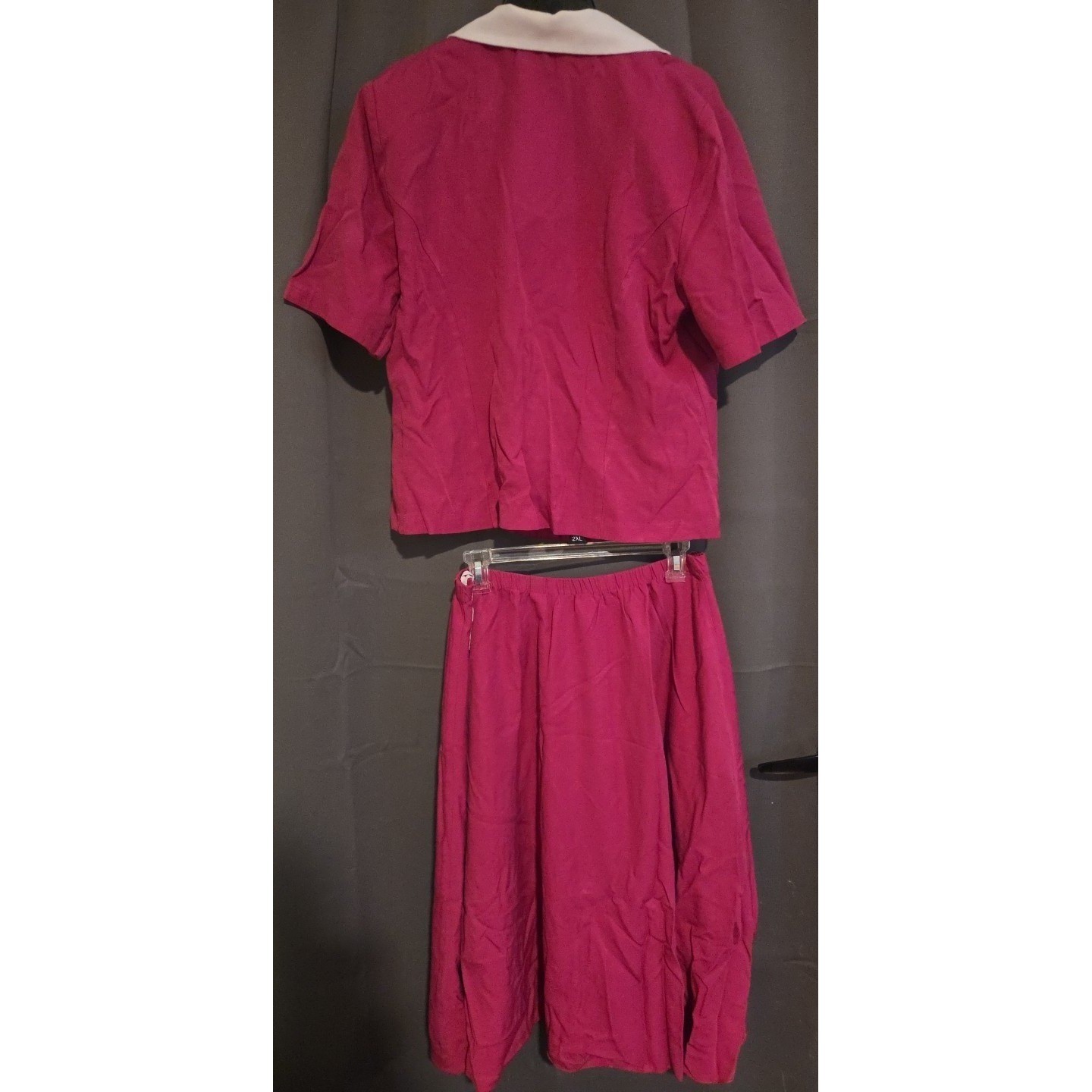 Whirlaway Frocks Magenta Pink 2 Piece Skirt Set, Scalloped Collar, Retro Vintage