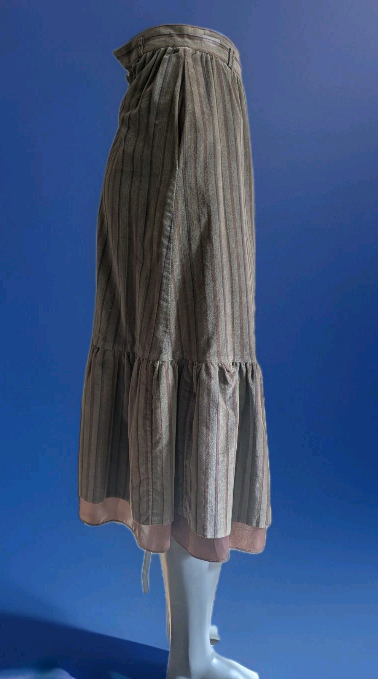 Vintage 1970s The Strawberry Plant Striped Velvet Midi Skirt w/Ruffled Hem XS