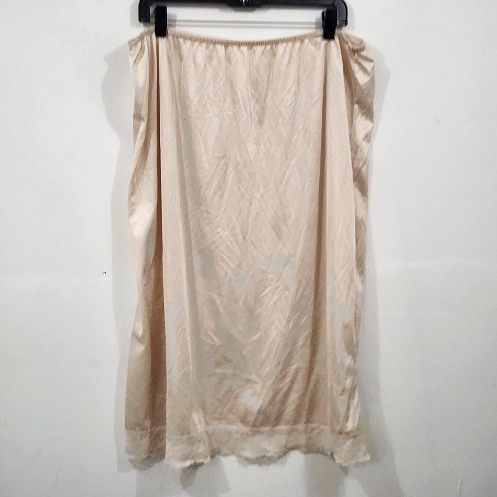 Vintage Beige Satin Nylon Lace Trim Knee-length Slip Skirt Elastic Plus 26/28W