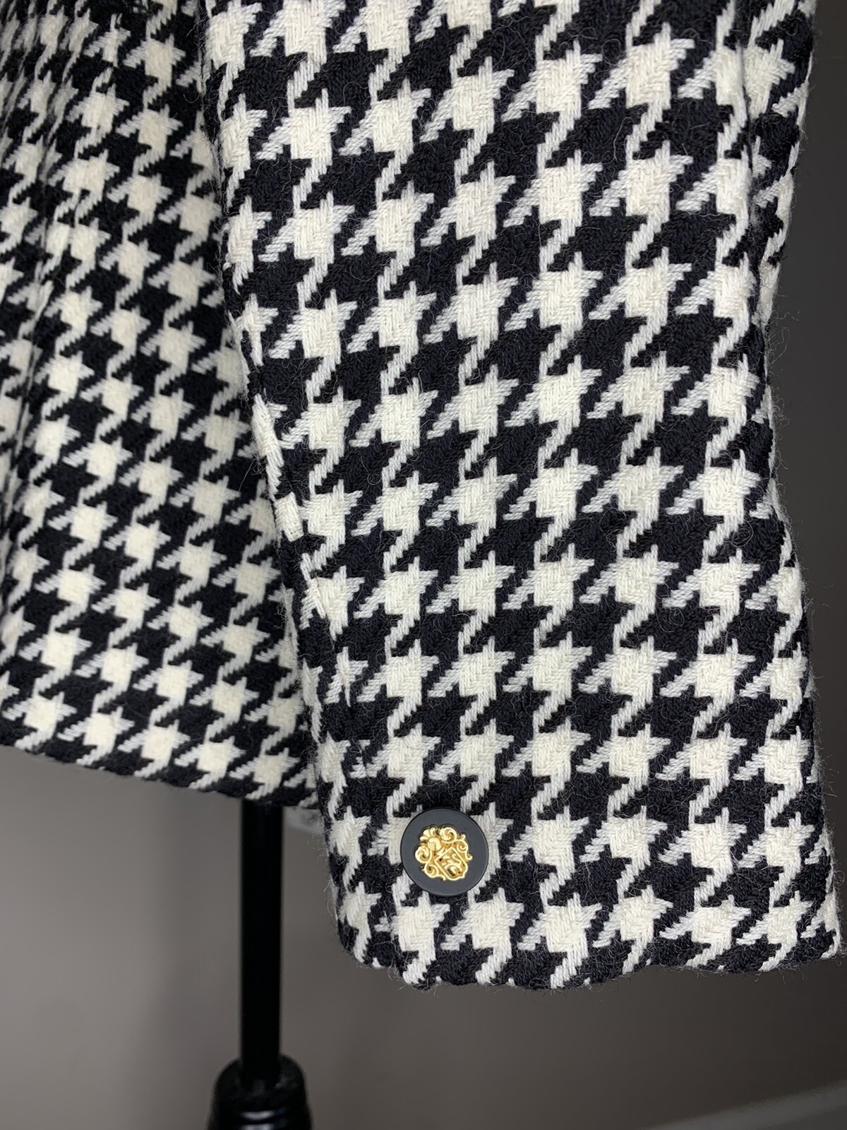Vintage Jones New York Wool Dress Jacket Blazer Black White Houndstooth Women 16
