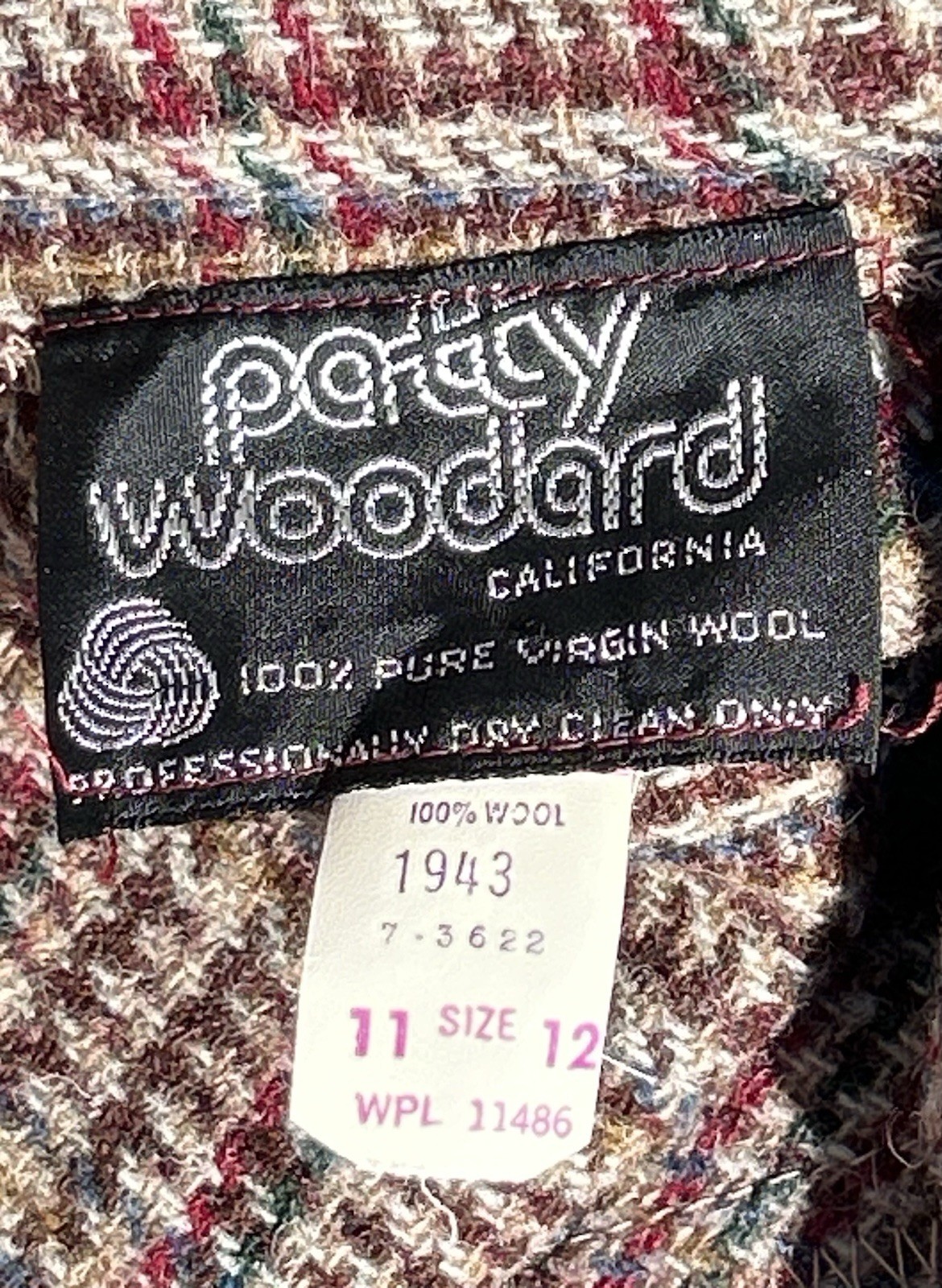 Vintage 60-70s Patty Woodard Button Zipper Plaid Wool Midi Skirt Size 11-12
