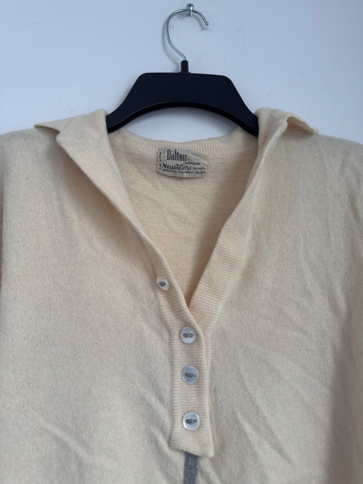 VTG 50s Dalton 100% Pure Imported Cashmere Sweater Womens S Cream Buttons