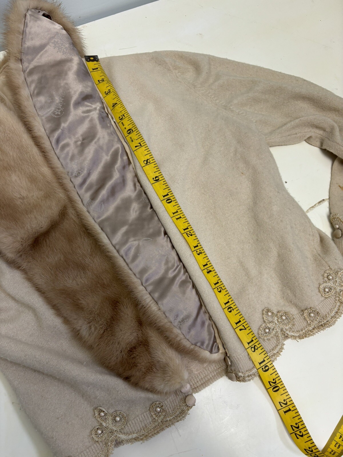Vintage Cashmere Mink Trim Cream Sweater, S/M By ALTMANN OF VIENNA