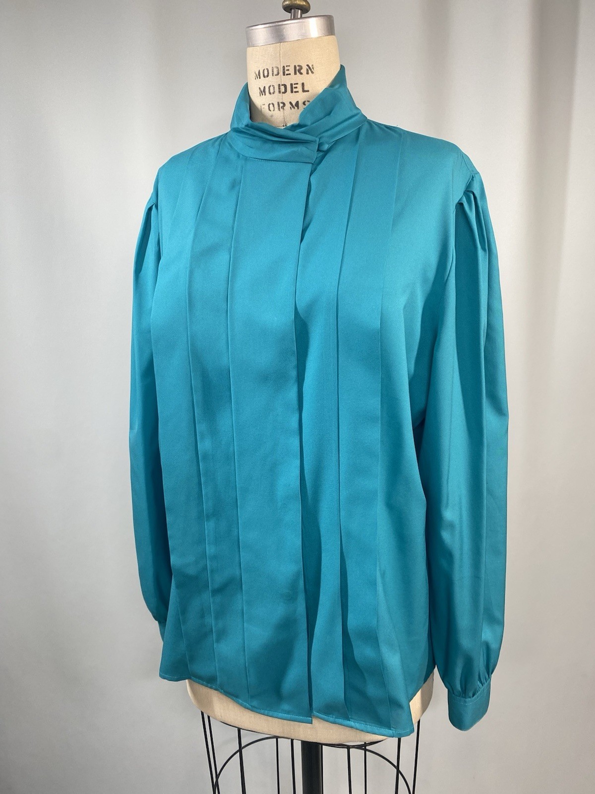 Vintage Women’s Blouse Top SIZE EXTRA LARGE XL teal ALICIA 80s 90s high neck