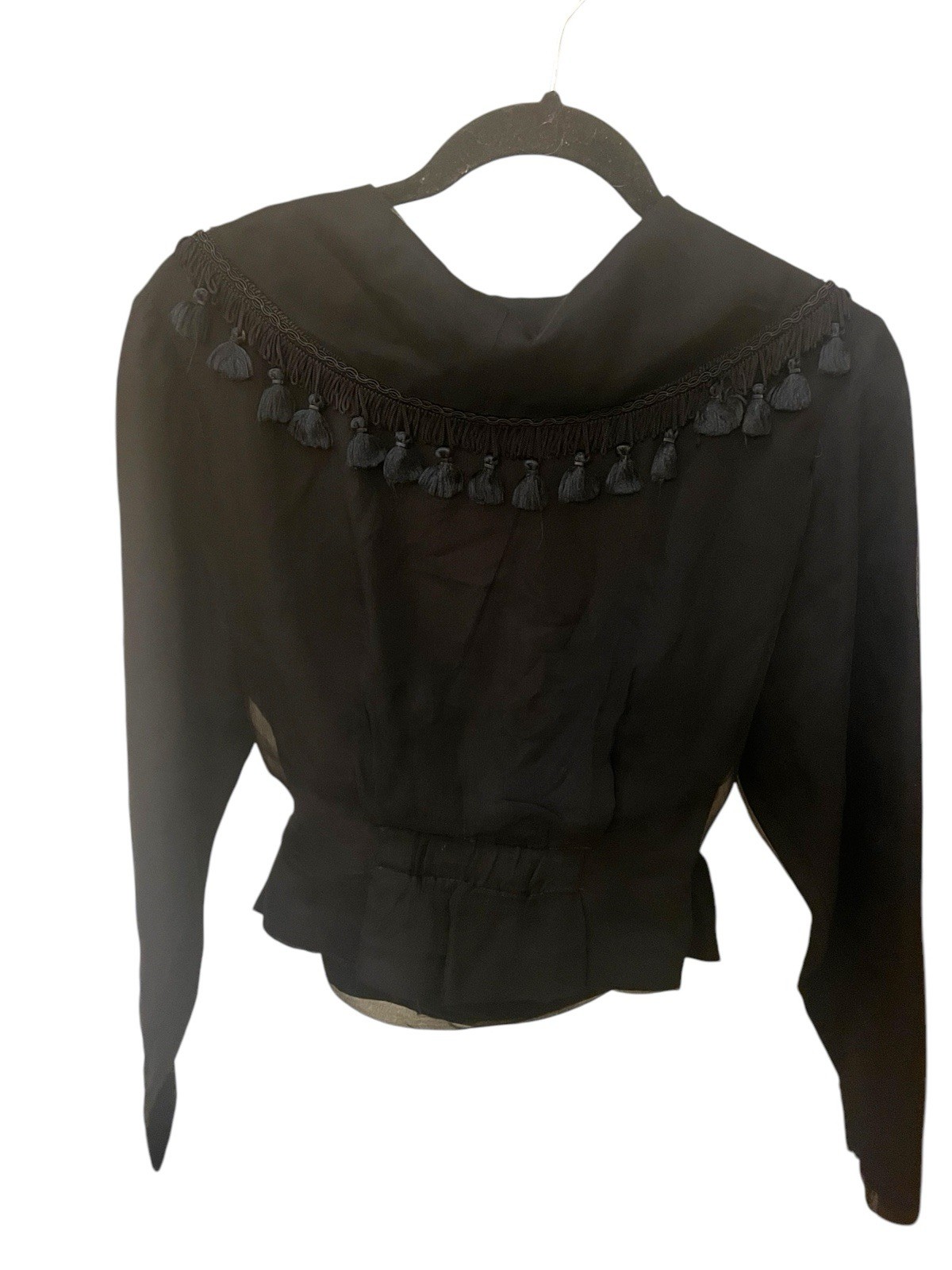 Vintage Black Bolero Jacket Mariana Hardwick 1990s Tassels Shawl Collar Small