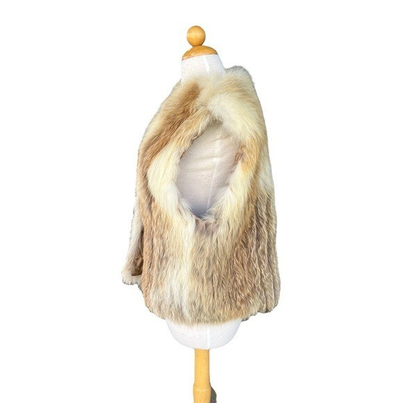 VTG Golden Fox Fur Vest Fluffy Soft Satin Lined Made in Hong Kong Medium NICE