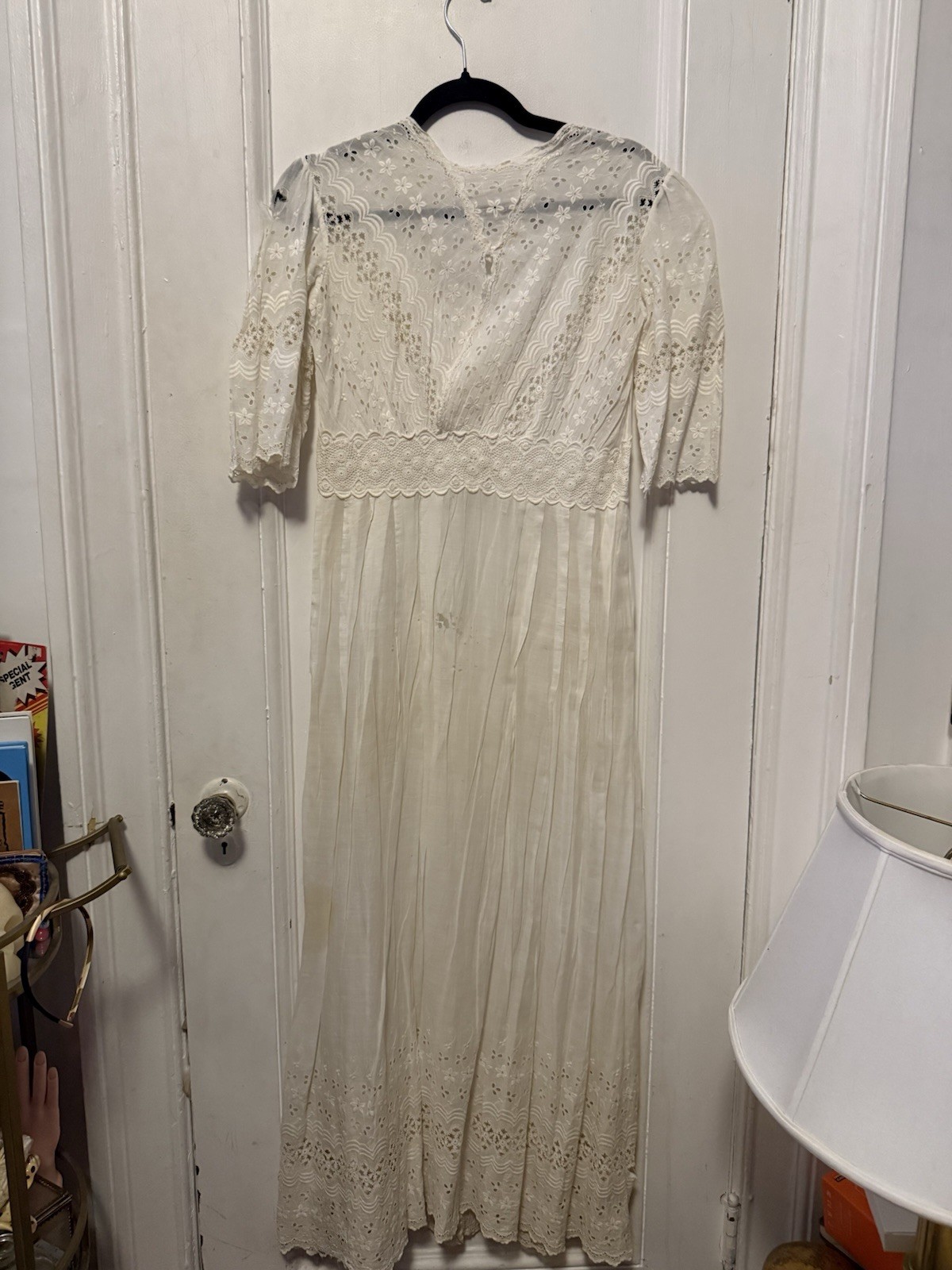 Antique Edwardian White Irish Lace Eyelet Cotton Lawn Lingerie Tea Summer Dress