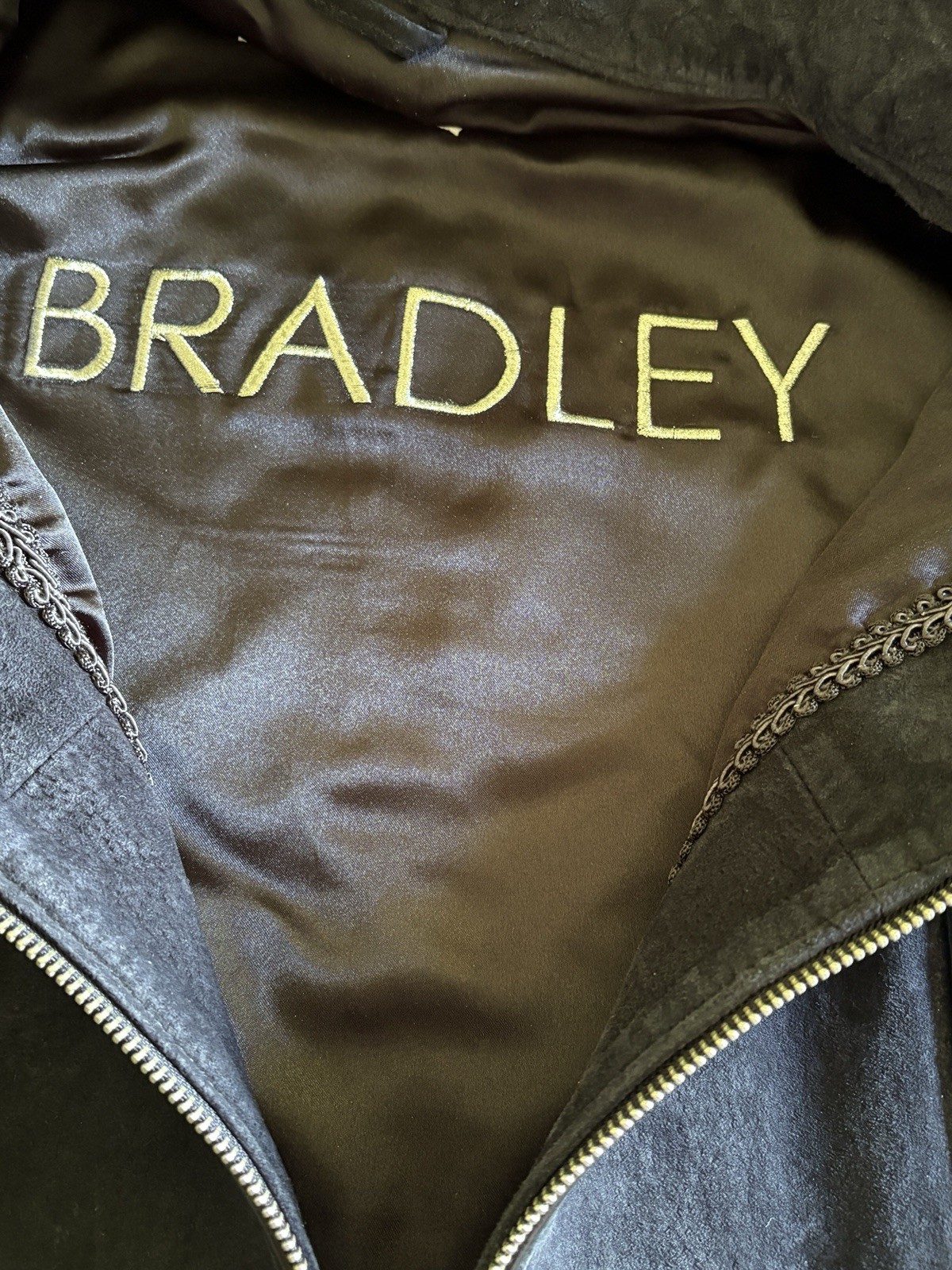 Vintage Bradley Bayou Navy Blue Suede Leather Jacket Plus Size 1X Zipper