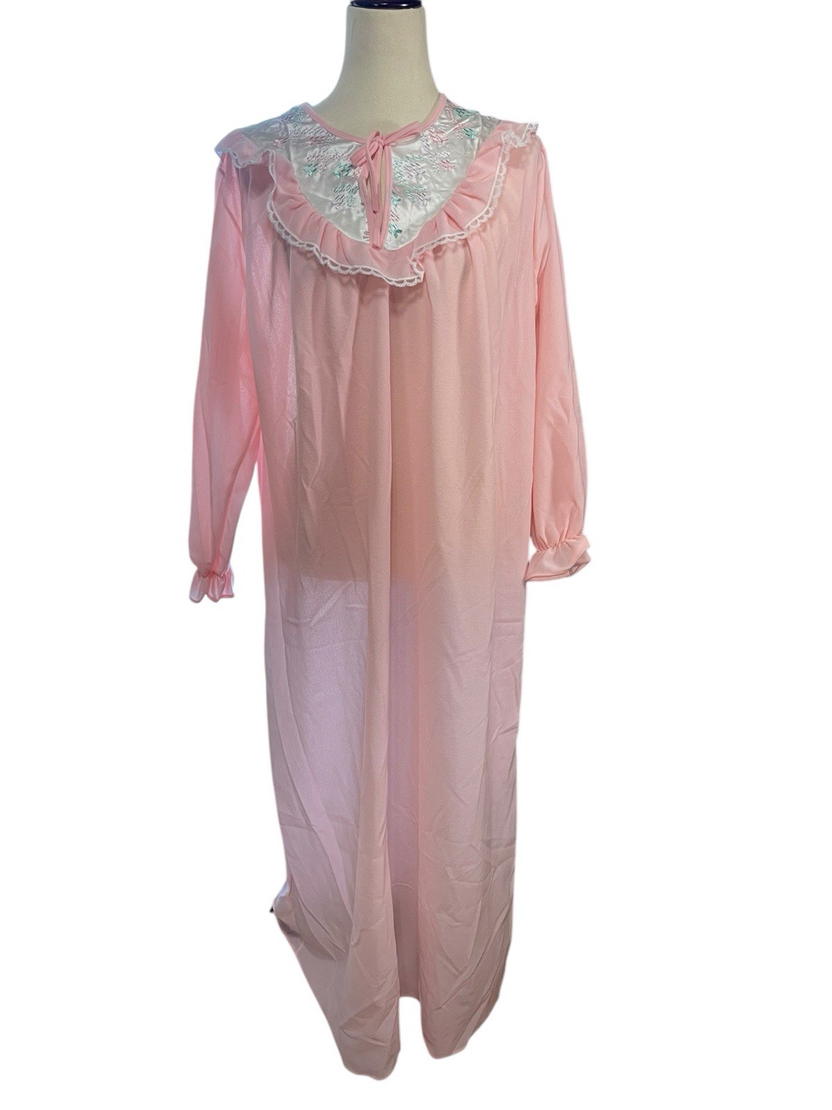 Vintage Stardust Pink Nightgown Large South West Embroidery Lace Long Sleeve New